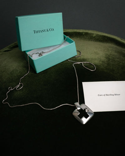 “Tiffany & Co.” 90’s-00’s Geometric cross cutout pendant necklace