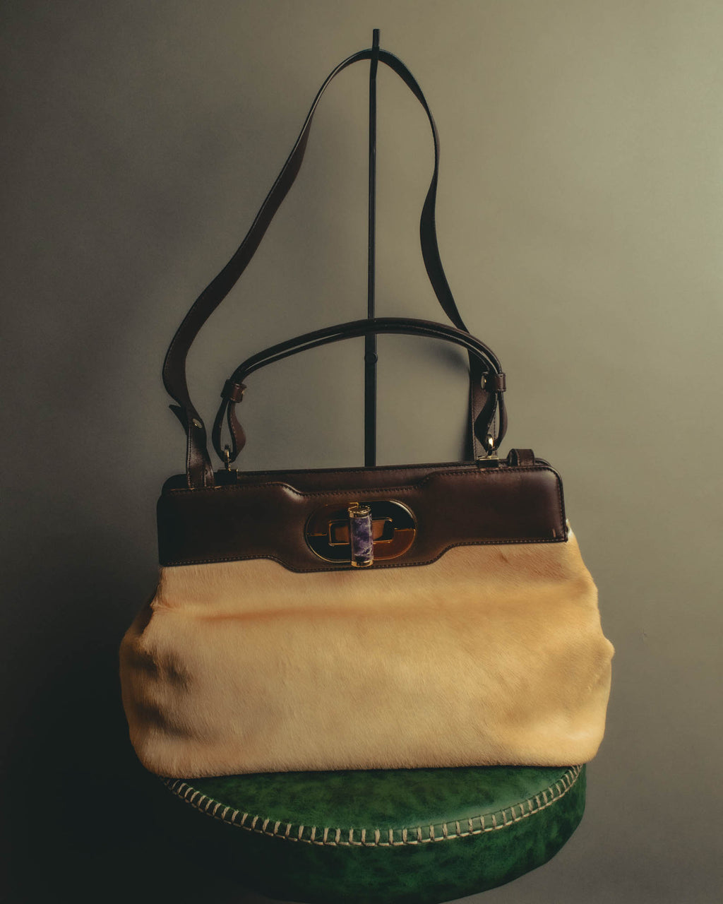 "BVLGARI" 10's Sculptural hair on two way handbag