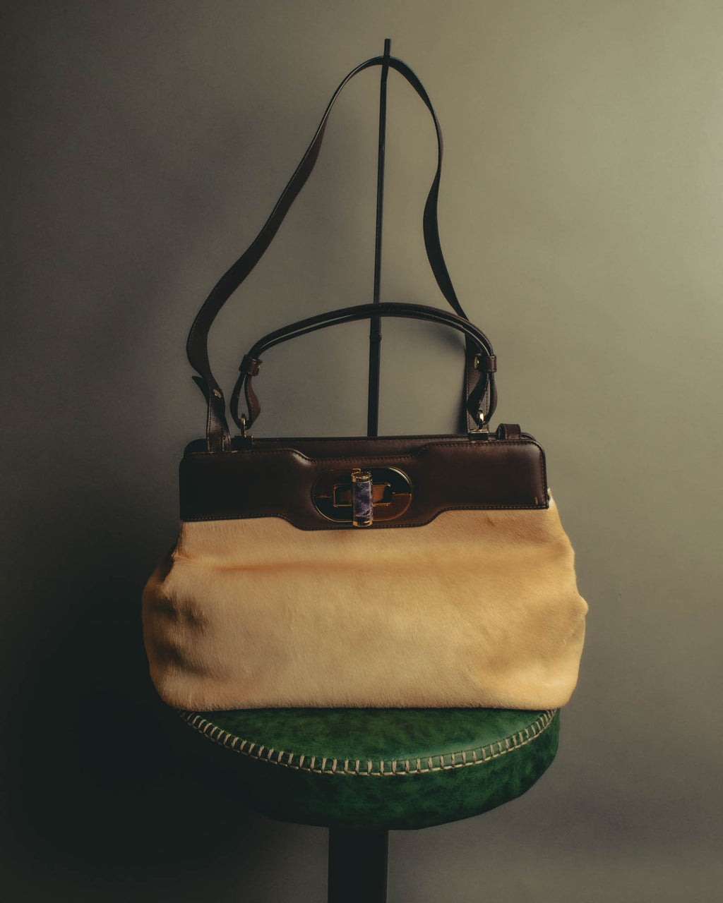 "BVLGARI" 10's Sculptural hair on two way handbag