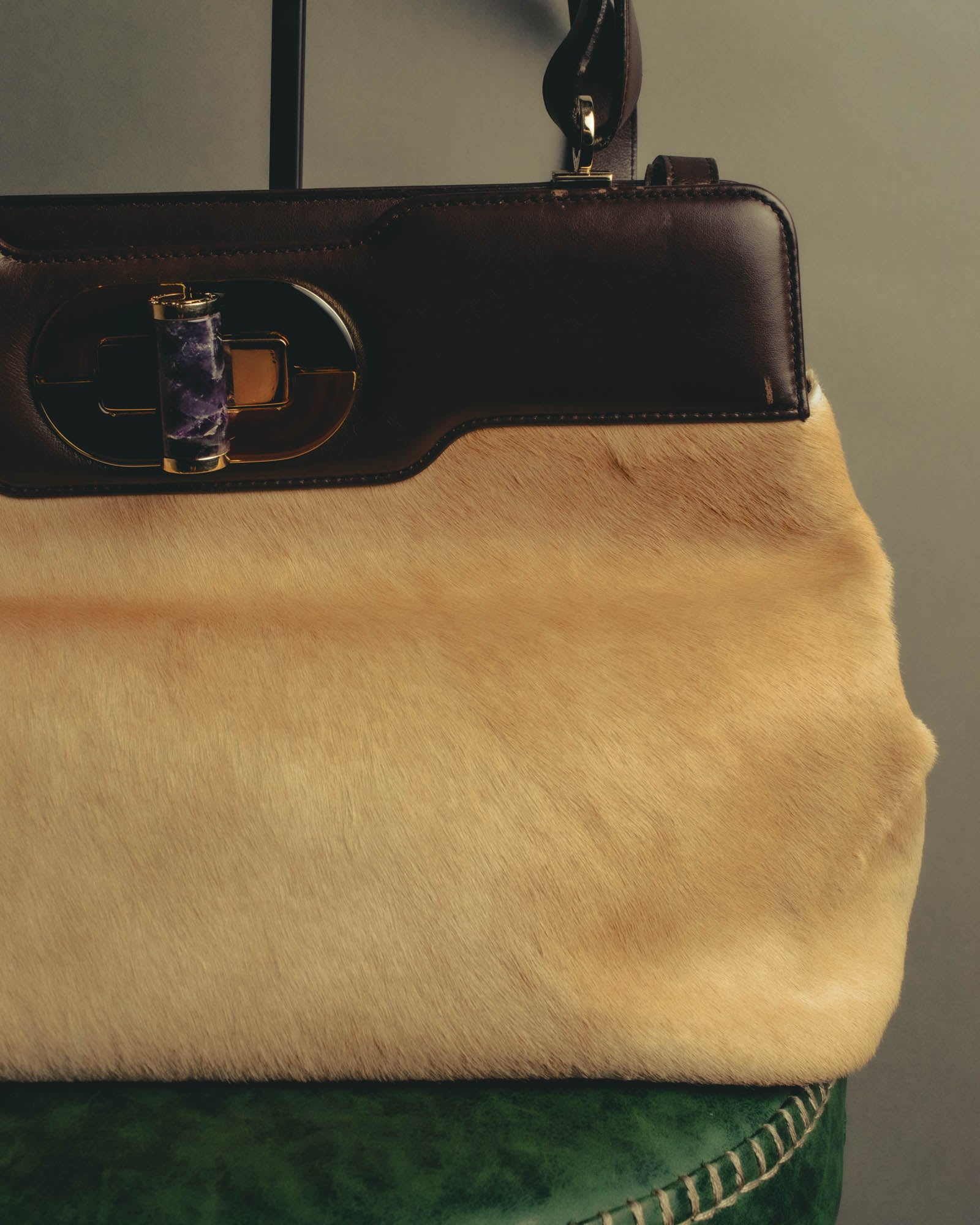 "BVLGARI" 10's Sculptural hair on two way handbag
