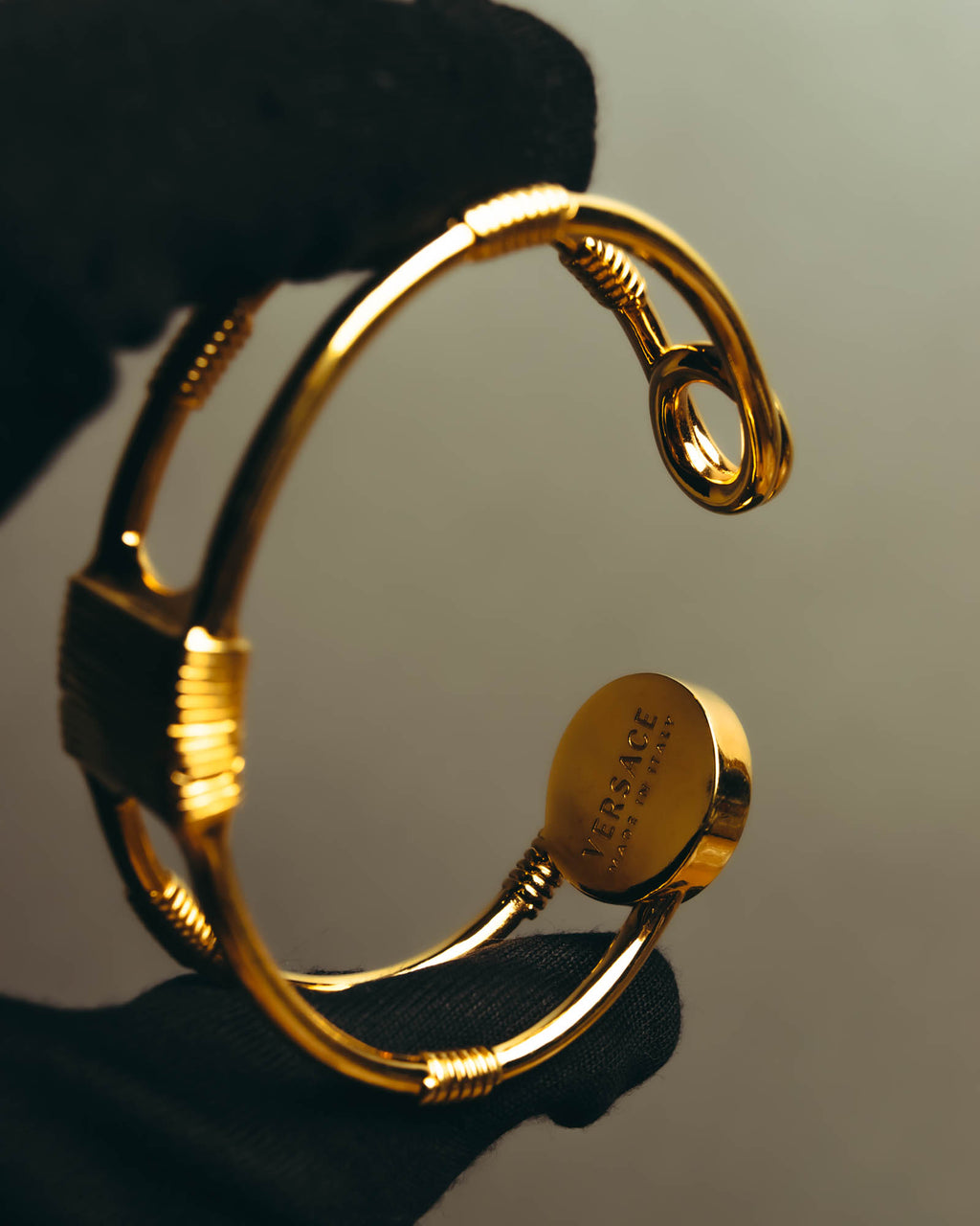 "VERSACE" 2010's-20's Gold tone safety pin cuff bracelet