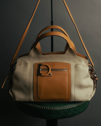 “Salvatore Ferragamo” 00’s-10’s Canvas leather gancini detail 2way handbag