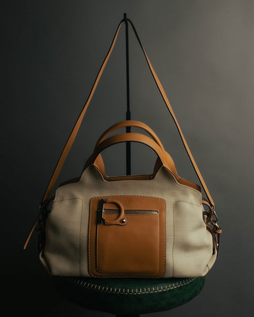 “Salvatore Ferragamo” 00’s-10’s Canvas leather gancini detail 2way handbag