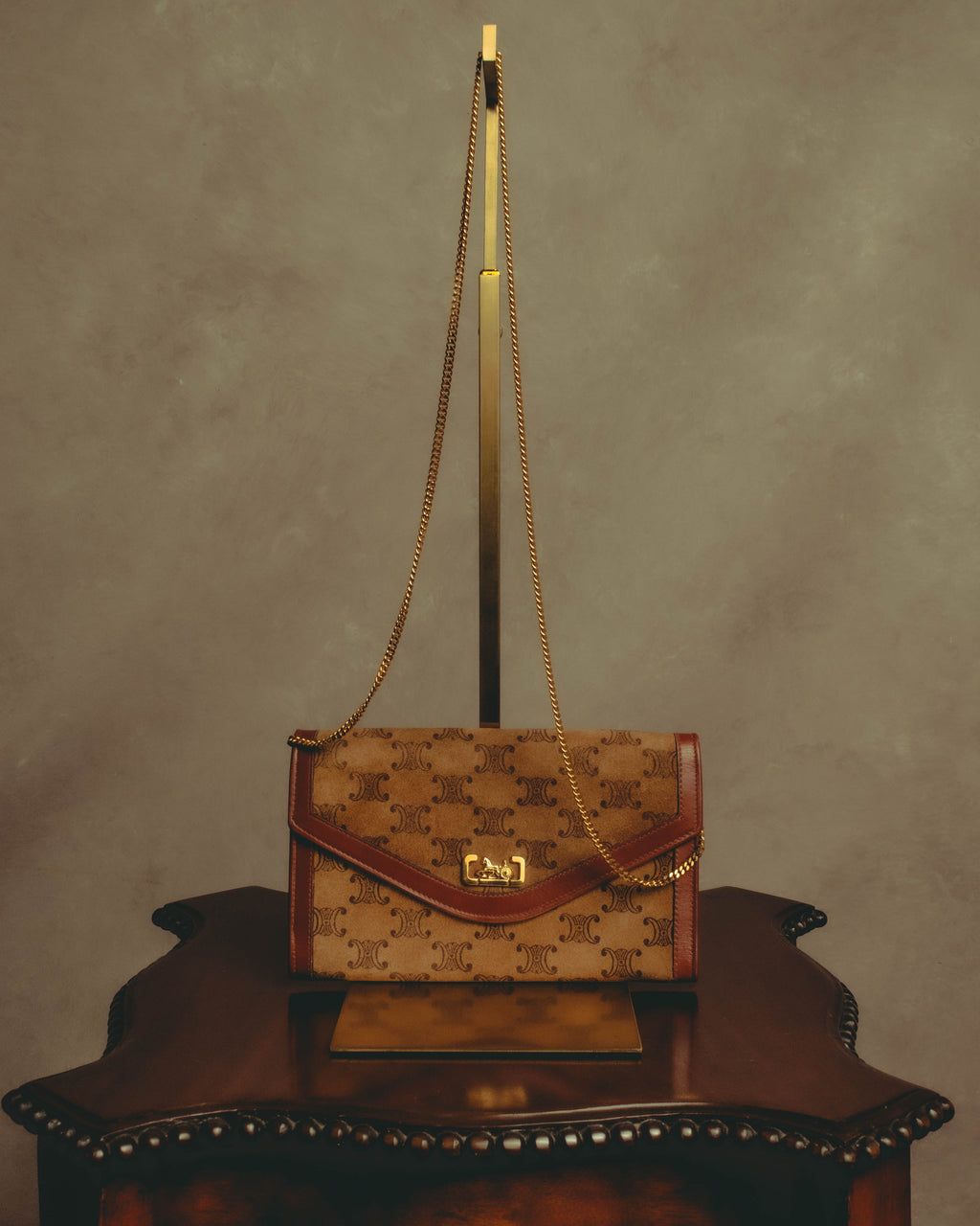 –SPECIAL– "CÉLINE" 70's-80's Vintage monogram suede chain shoulder bag