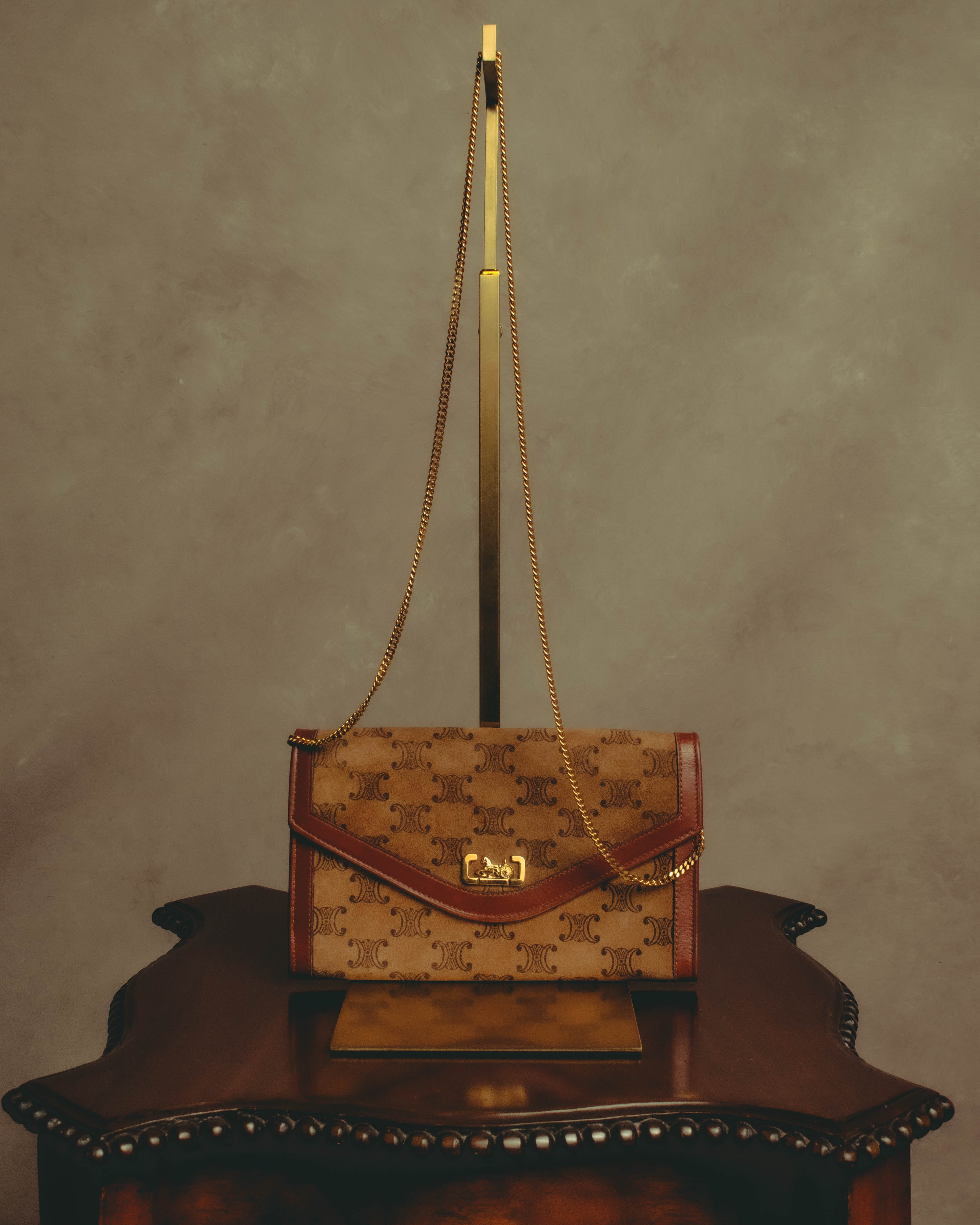 –SPECIAL– "CÉLINE" 70's-80's Vintage monogram suede chain shoulder bag