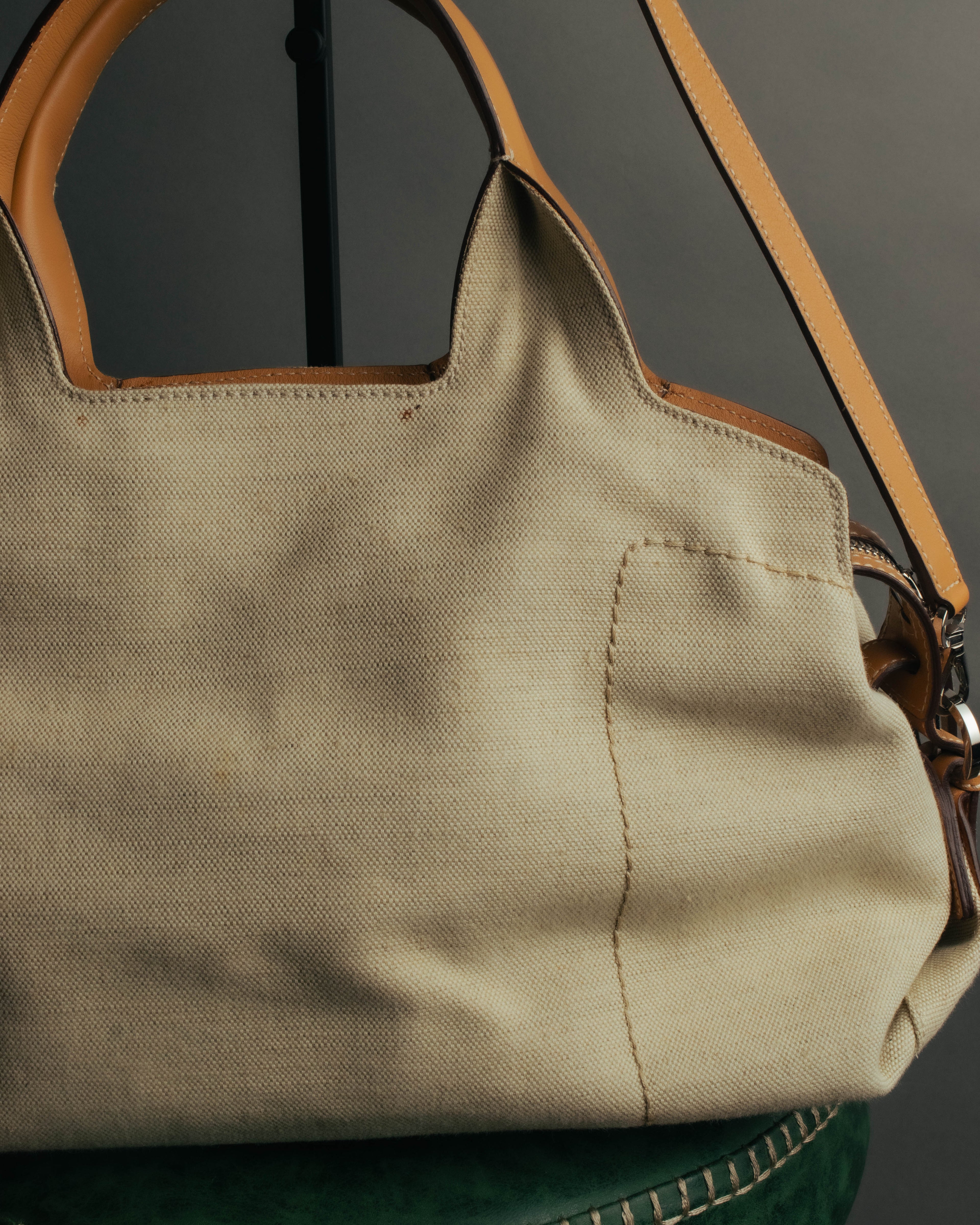 “Salvatore Ferragamo” 00’s-10’s Canvas leather gancini detail 2way handbag