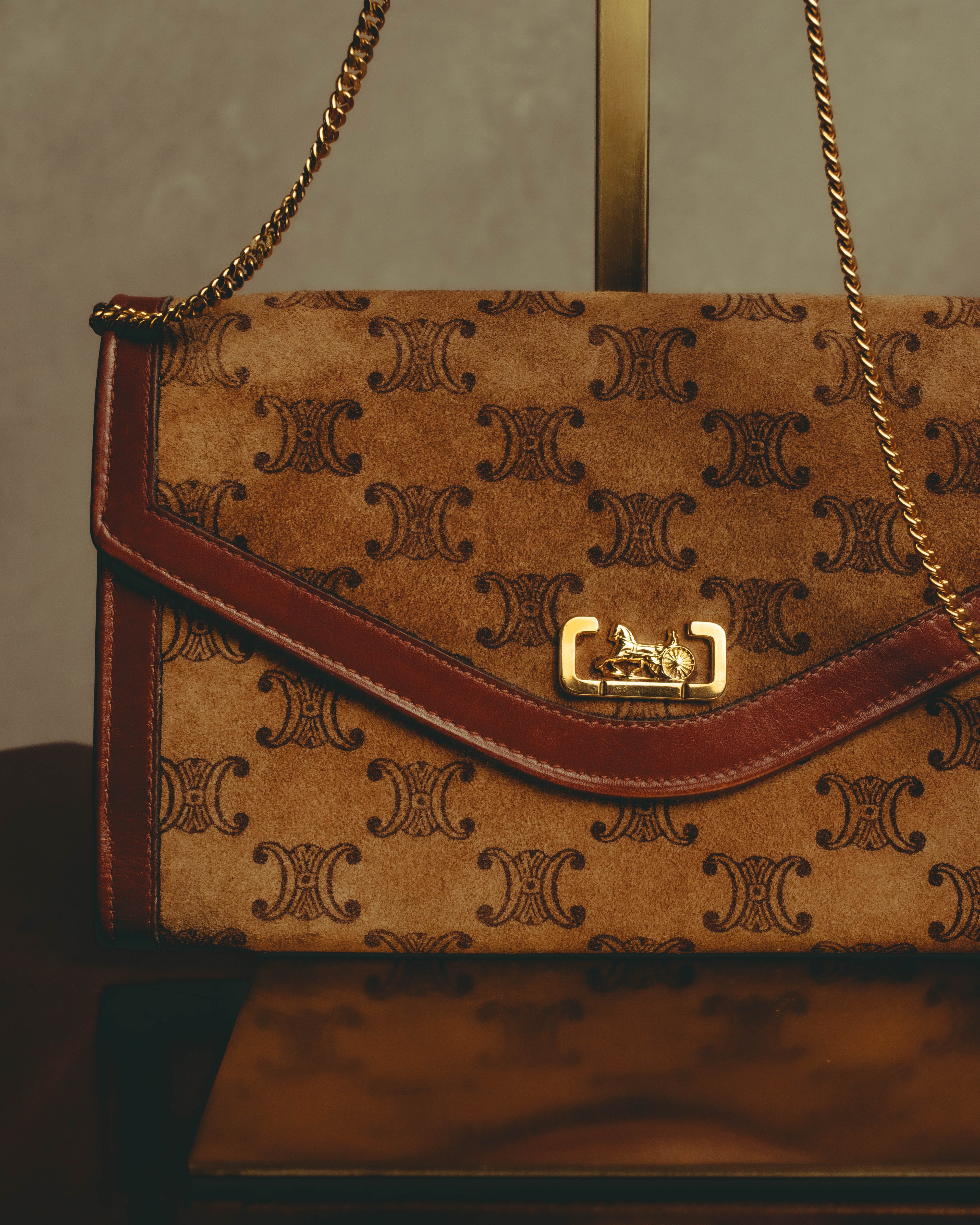 –SPECIAL– "CÉLINE" 70's-80's Vintage monogram suede chain shoulder bag