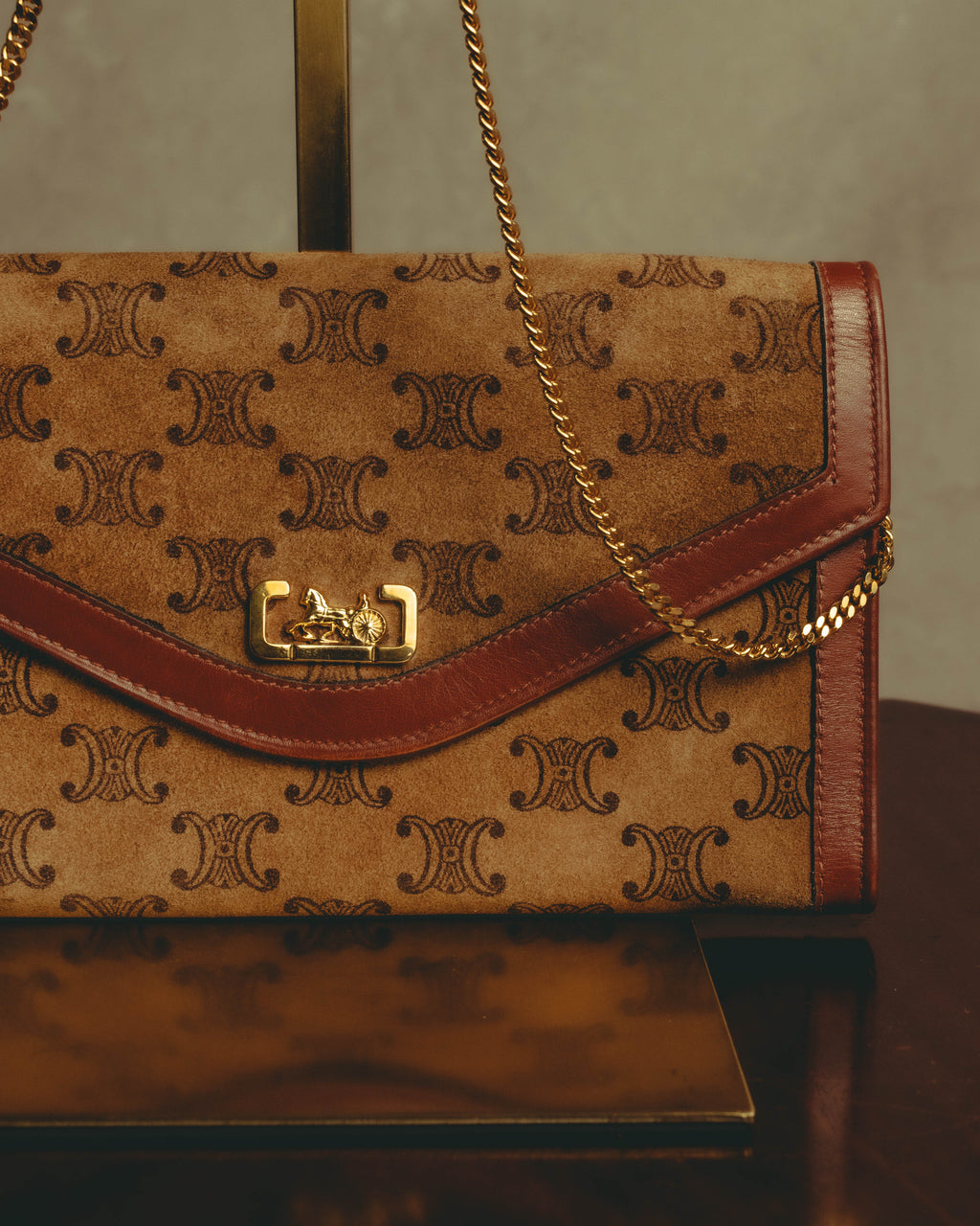 –SPECIAL– "CÉLINE" 70's-80's Vintage monogram suede chain shoulder bag