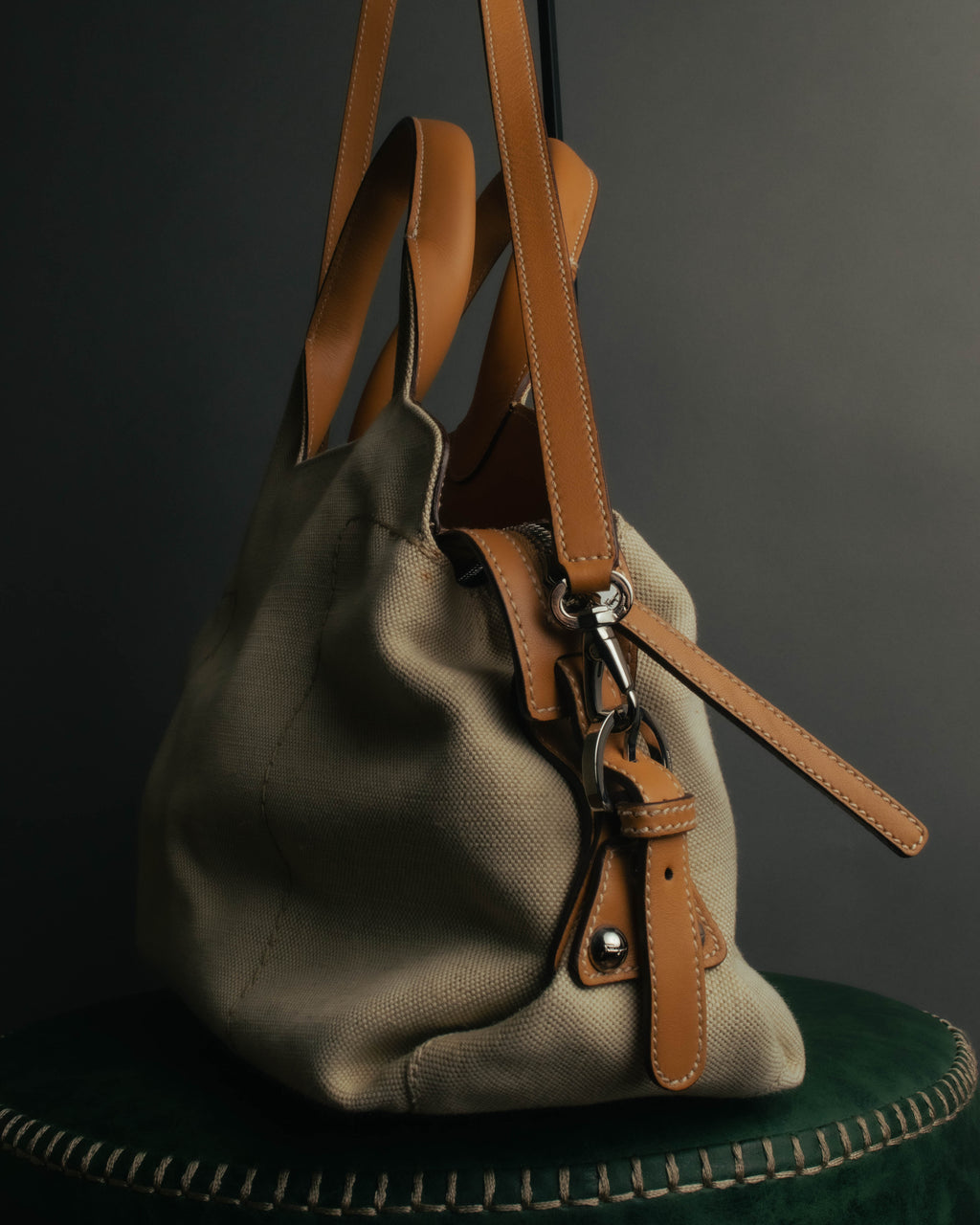 “Salvatore Ferragamo” 00’s-10’s Canvas leather gancini detail 2way handbag
