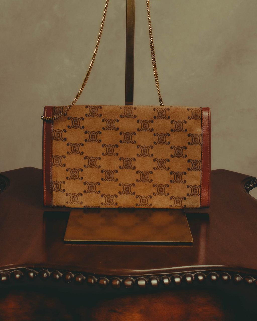 –SPECIAL– "CÉLINE" 70's-80's Vintage monogram suede chain shoulder bag