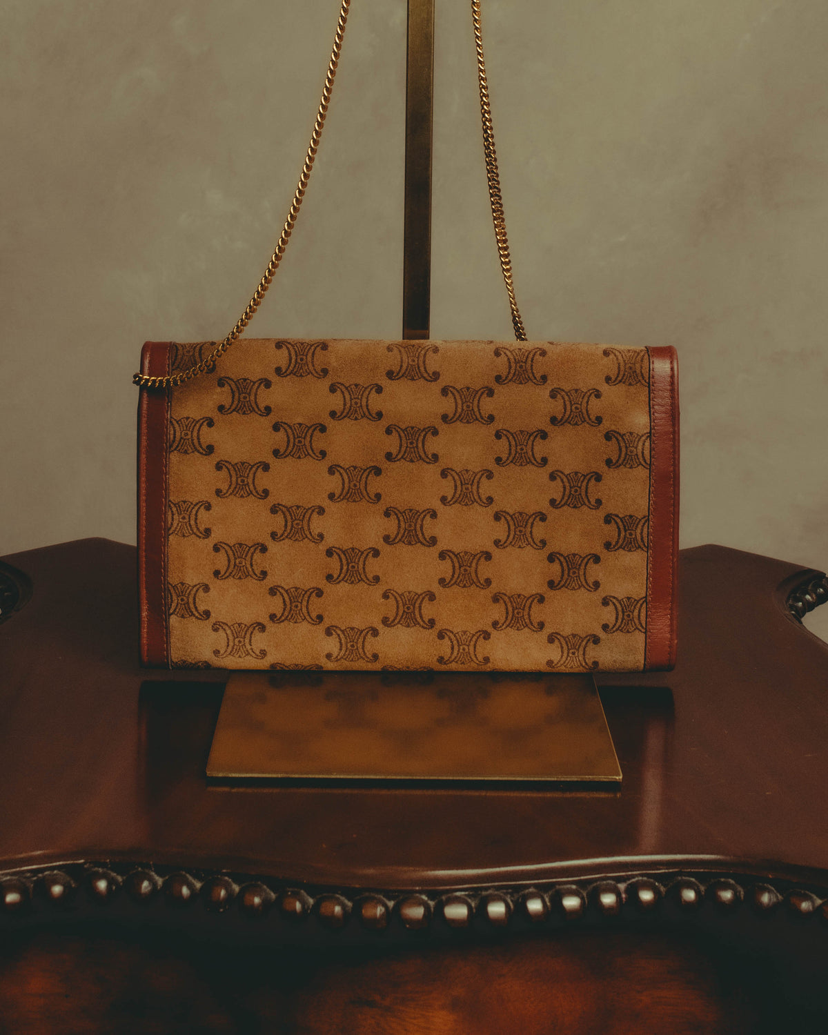 –SPECIAL– "CÉLINE" 70's-80's Vintage monogram suede chain shoulder bag
