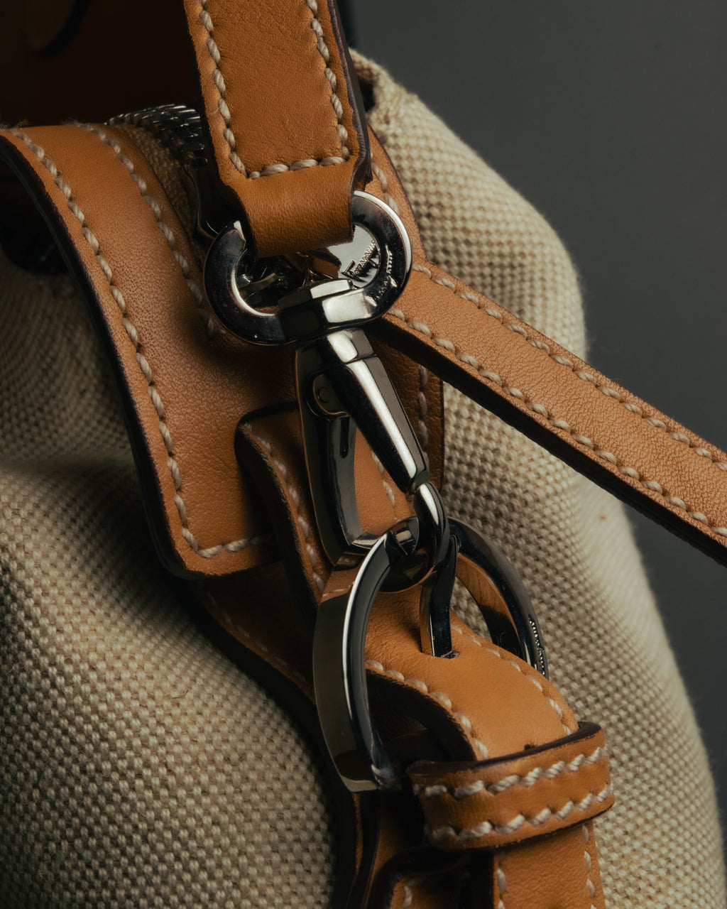 “Salvatore Ferragamo” 00’s-10’s Canvas leather gancini detail 2way handbag