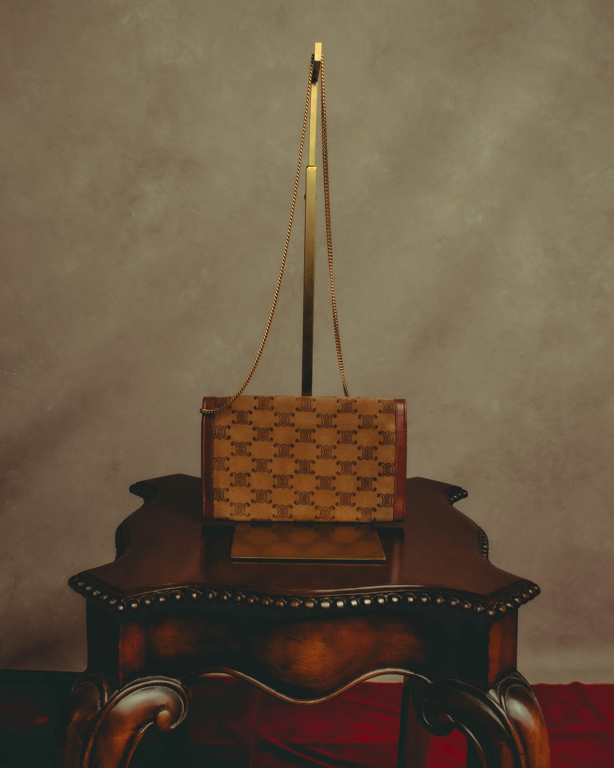–SPECIAL– "CÉLINE" 70's-80's Vintage monogram suede chain shoulder bag