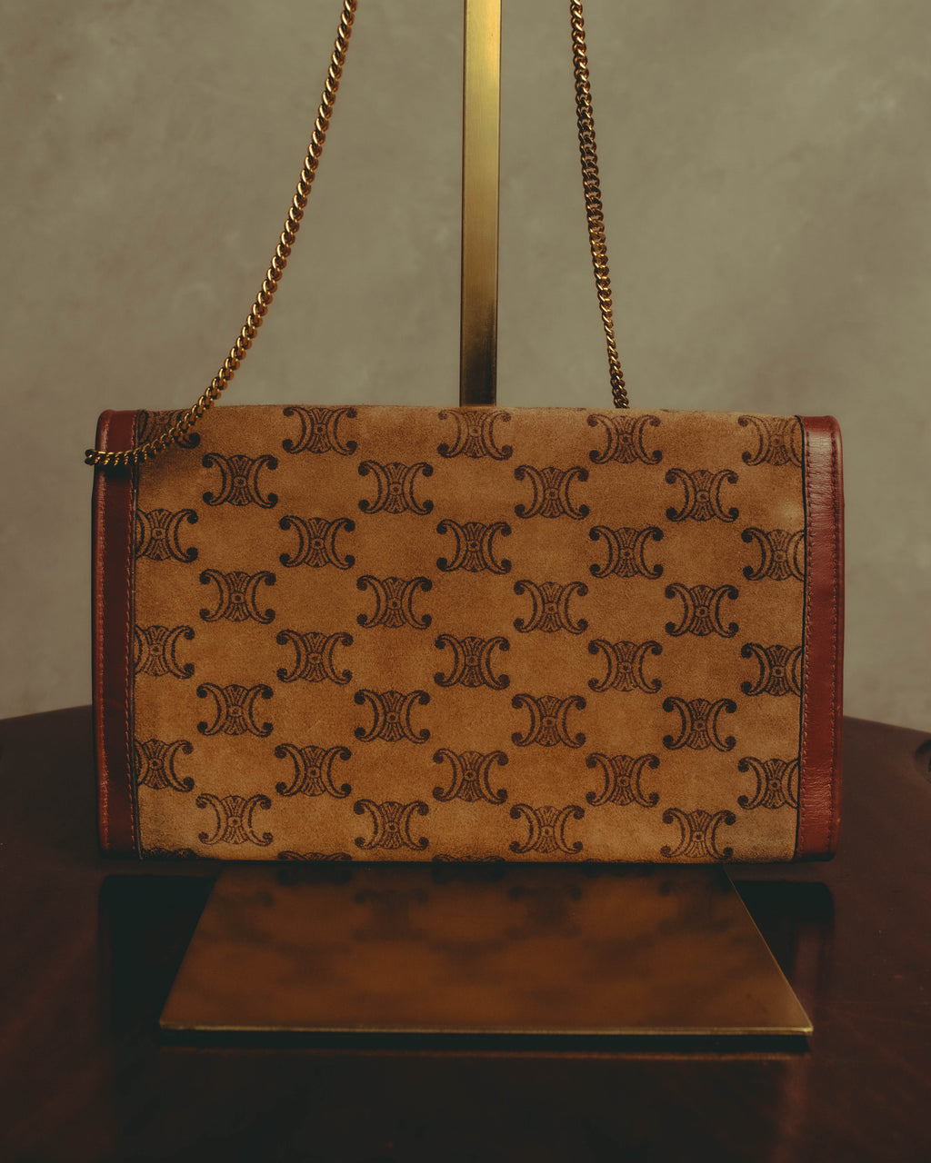 –SPECIAL– "CÉLINE" 70's-80's Vintage monogram suede chain shoulder bag