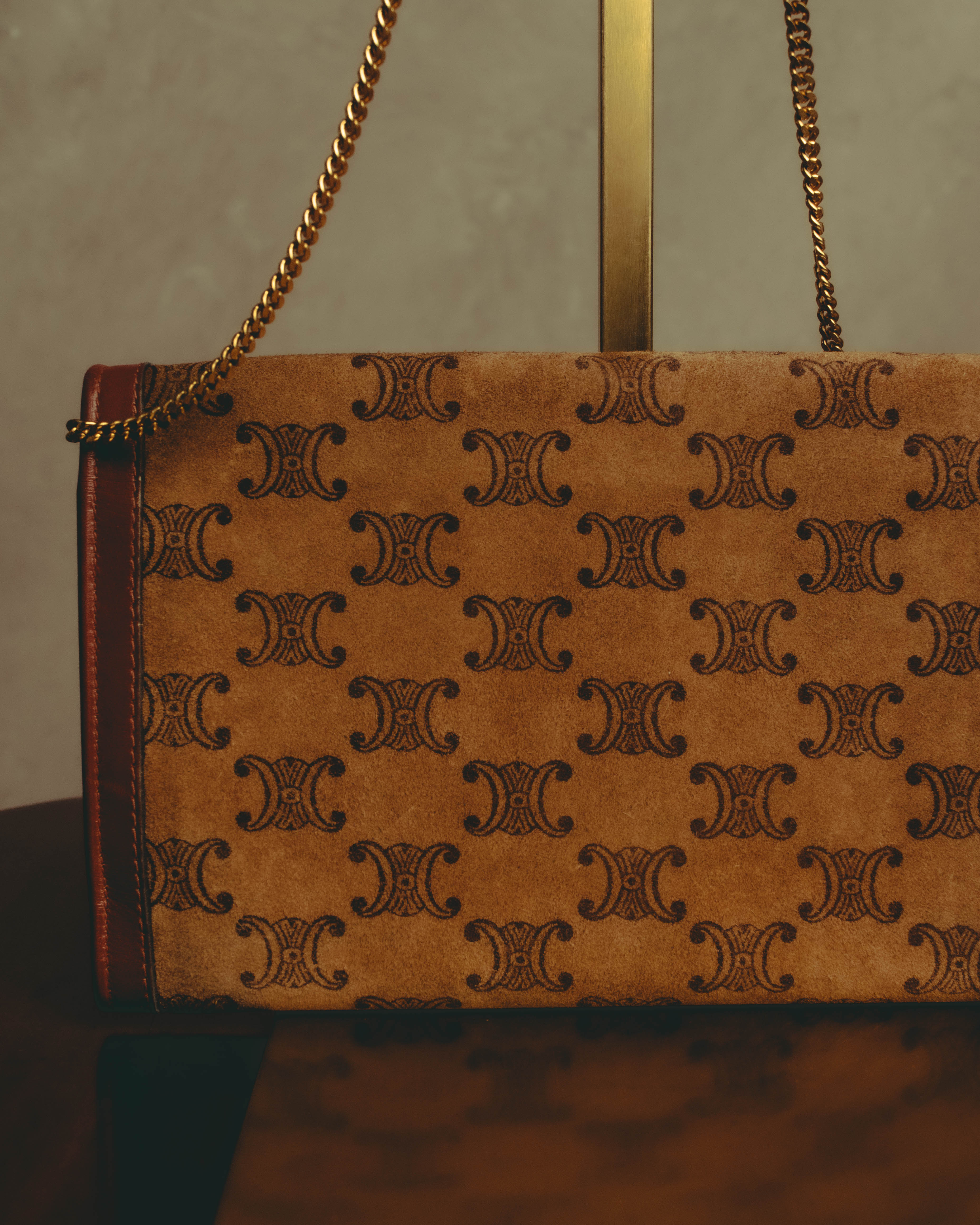 –SPECIAL– "CÉLINE" 70's-80's Vintage monogram suede chain shoulder bag
