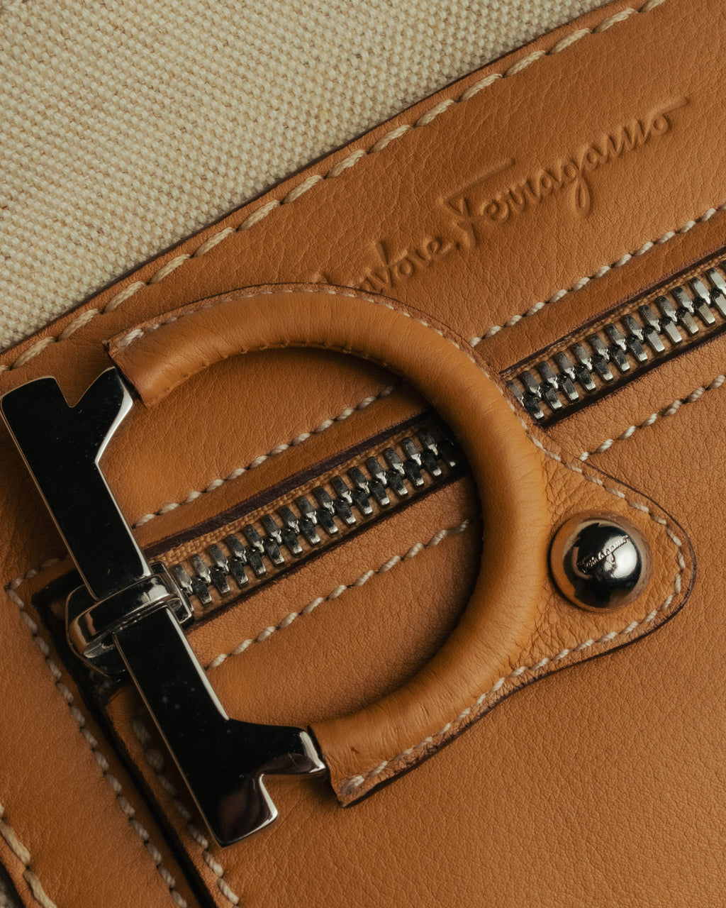 “Salvatore Ferragamo” 00’s-10’s Canvas leather gancini detail 2way handbag