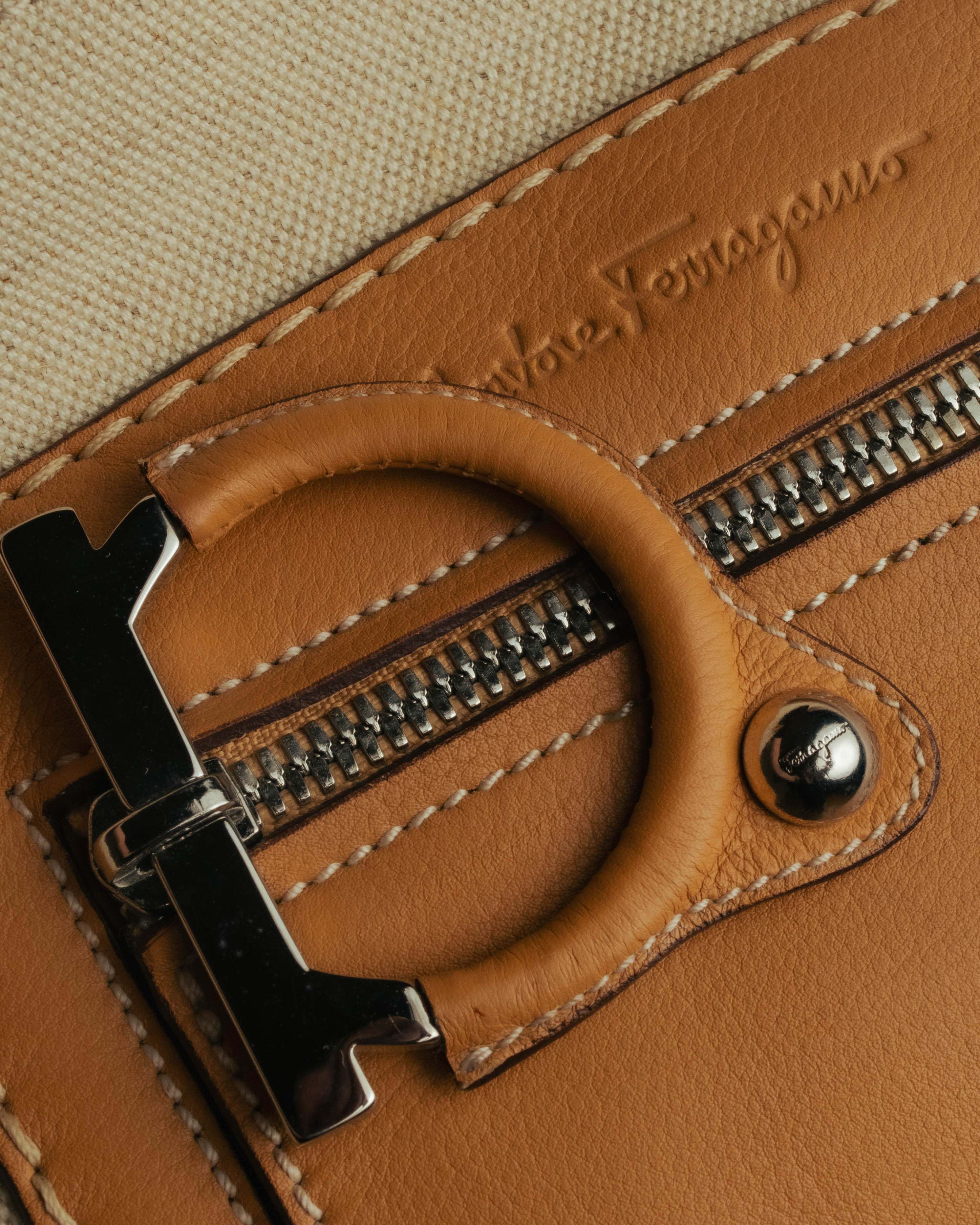 “Salvatore Ferragamo” 00’s-10’s Canvas leather gancini detail 2way handbag