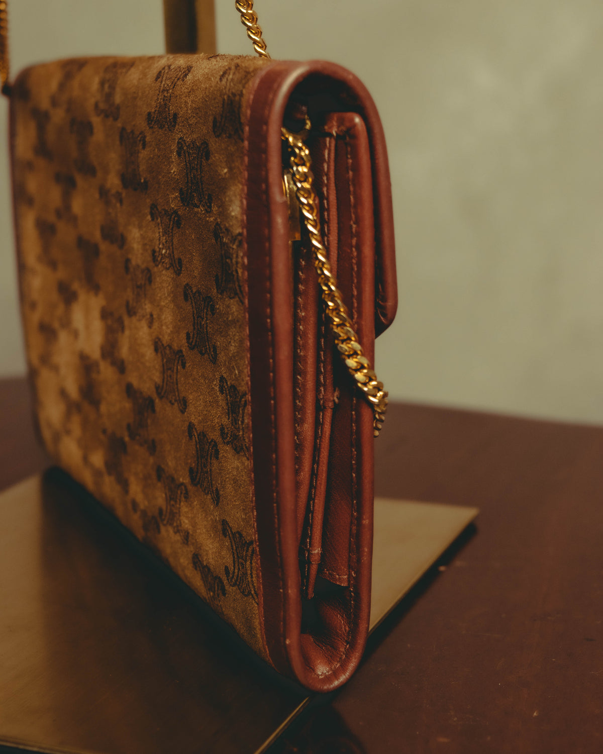 –SPECIAL– "CÉLINE" 70's-80's Vintage monogram suede chain shoulder bag