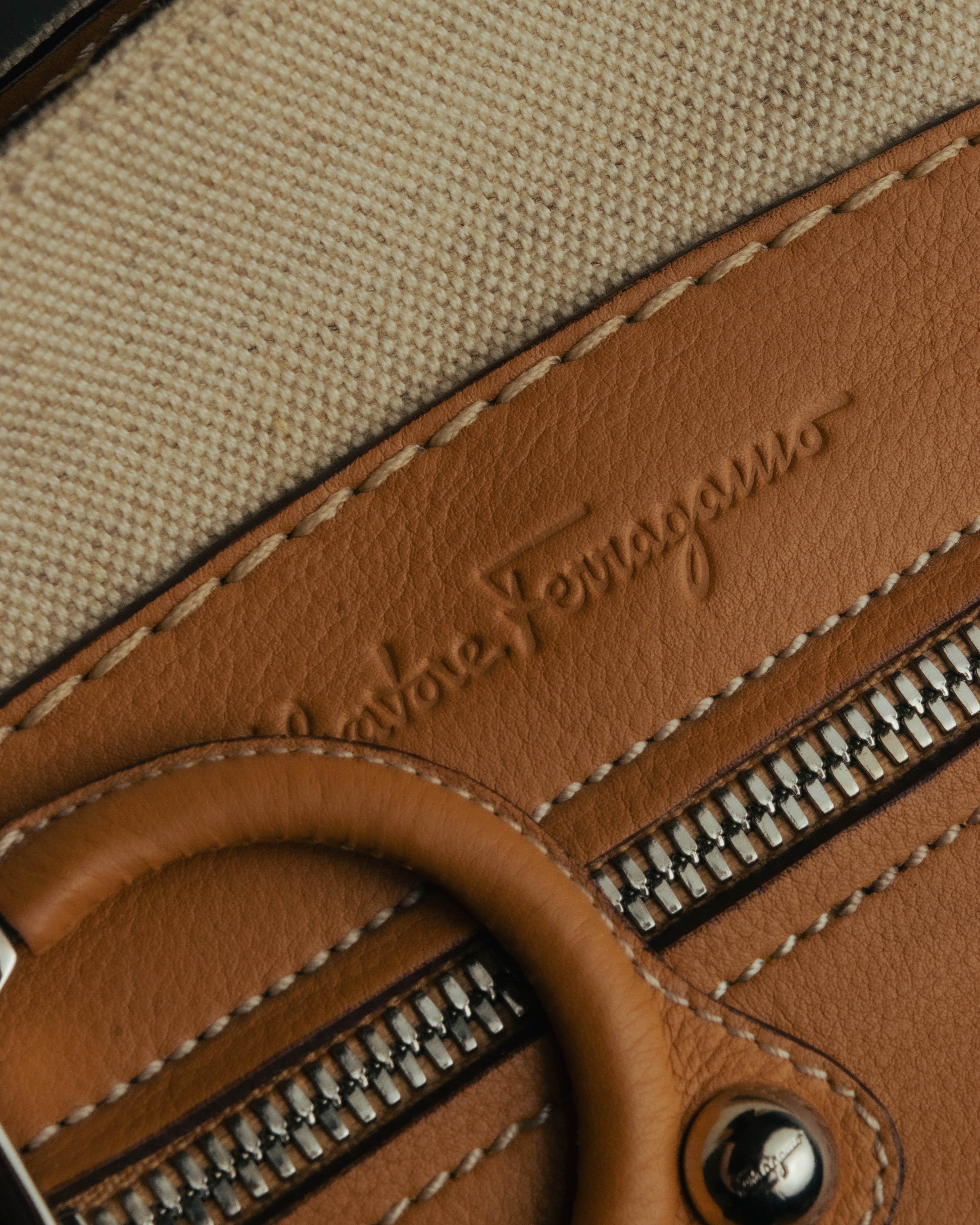 “Salvatore Ferragamo” 00’s-10’s Canvas leather gancini detail 2way handbag