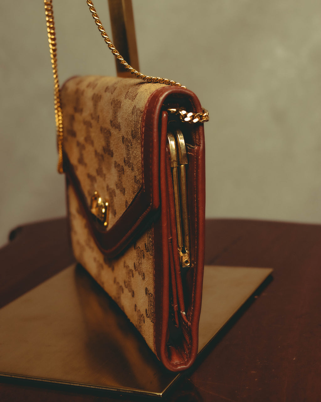 –SPECIAL– "CÉLINE" 70's-80's Vintage monogram suede chain shoulder bag