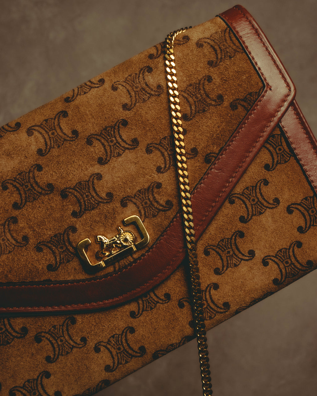–SPECIAL– "CÉLINE" 70's-80's Vintage monogram suede chain shoulder bag