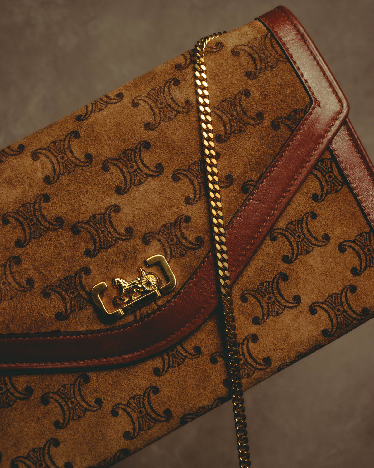 –SPECIAL– "CÉLINE" 70's-80's Vintage monogram suede chain shoulder bag