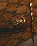 –SPECIAL– "CÉLINE" 70's-80's Vintage monogram suede chain shoulder bag