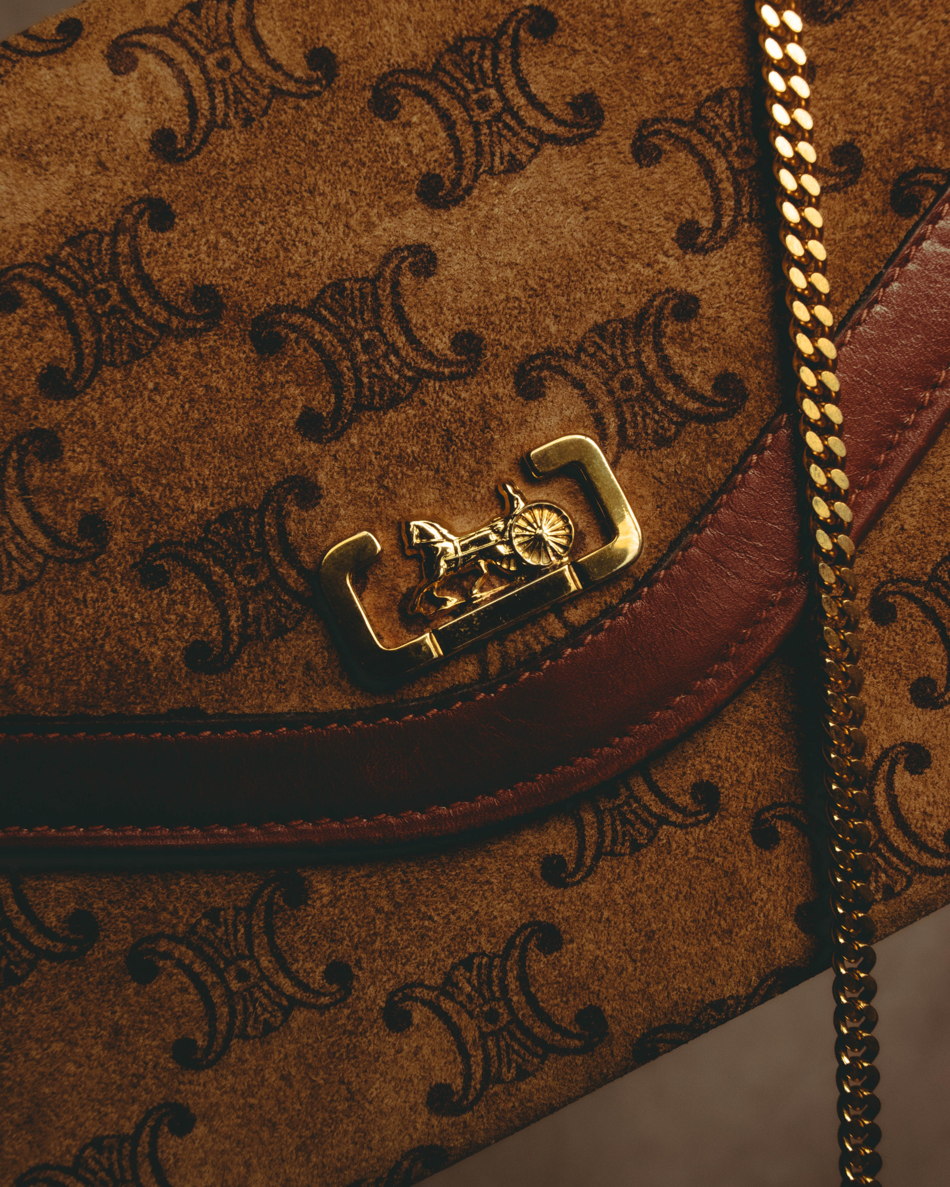 –SPECIAL– "CÉLINE" 70's-80's Vintage monogram suede chain shoulder bag