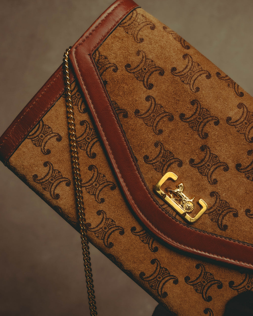 –SPECIAL– "CÉLINE" 70's-80's Vintage monogram suede chain shoulder bag