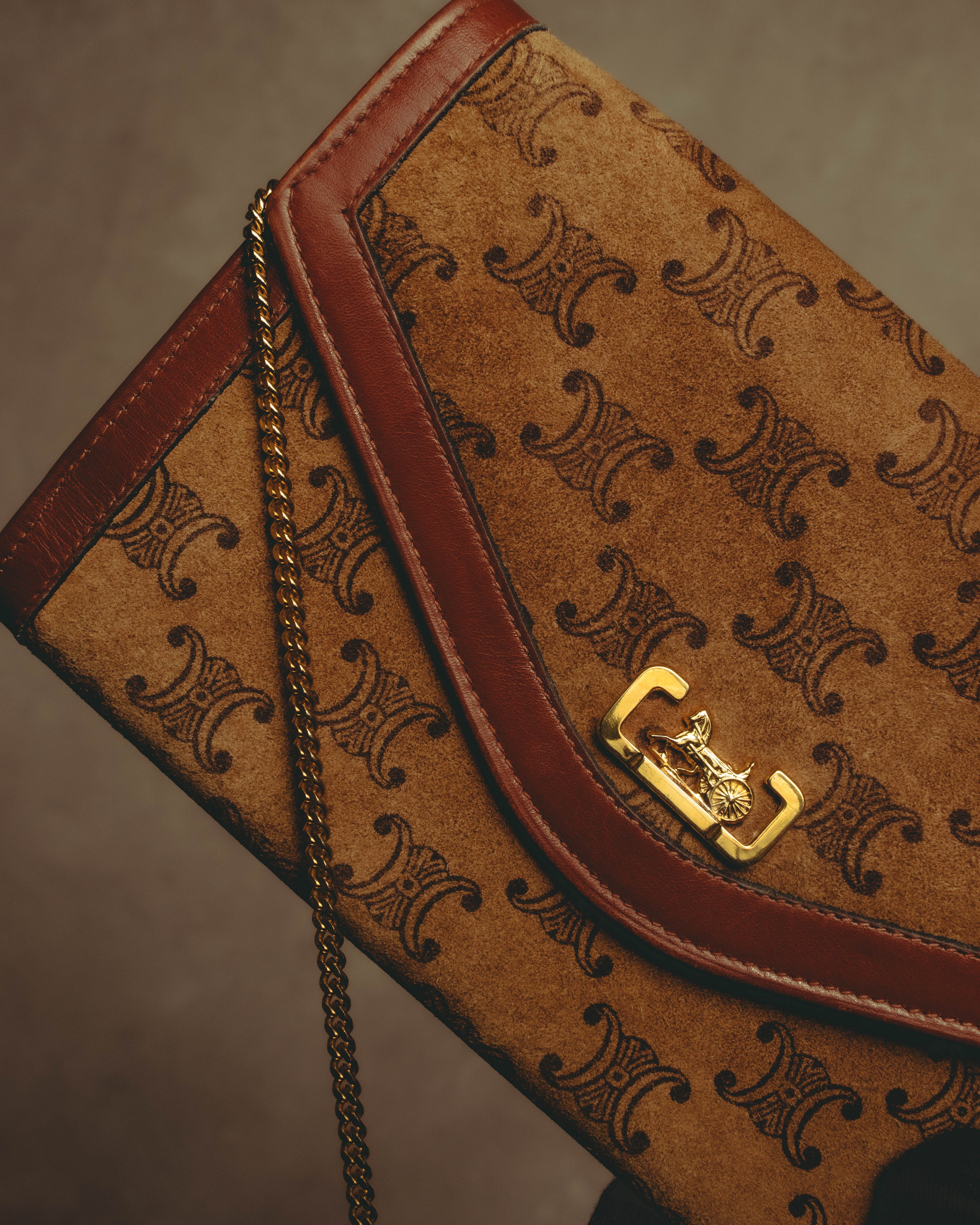 –SPECIAL– "CÉLINE" 70's-80's Vintage monogram suede chain shoulder bag