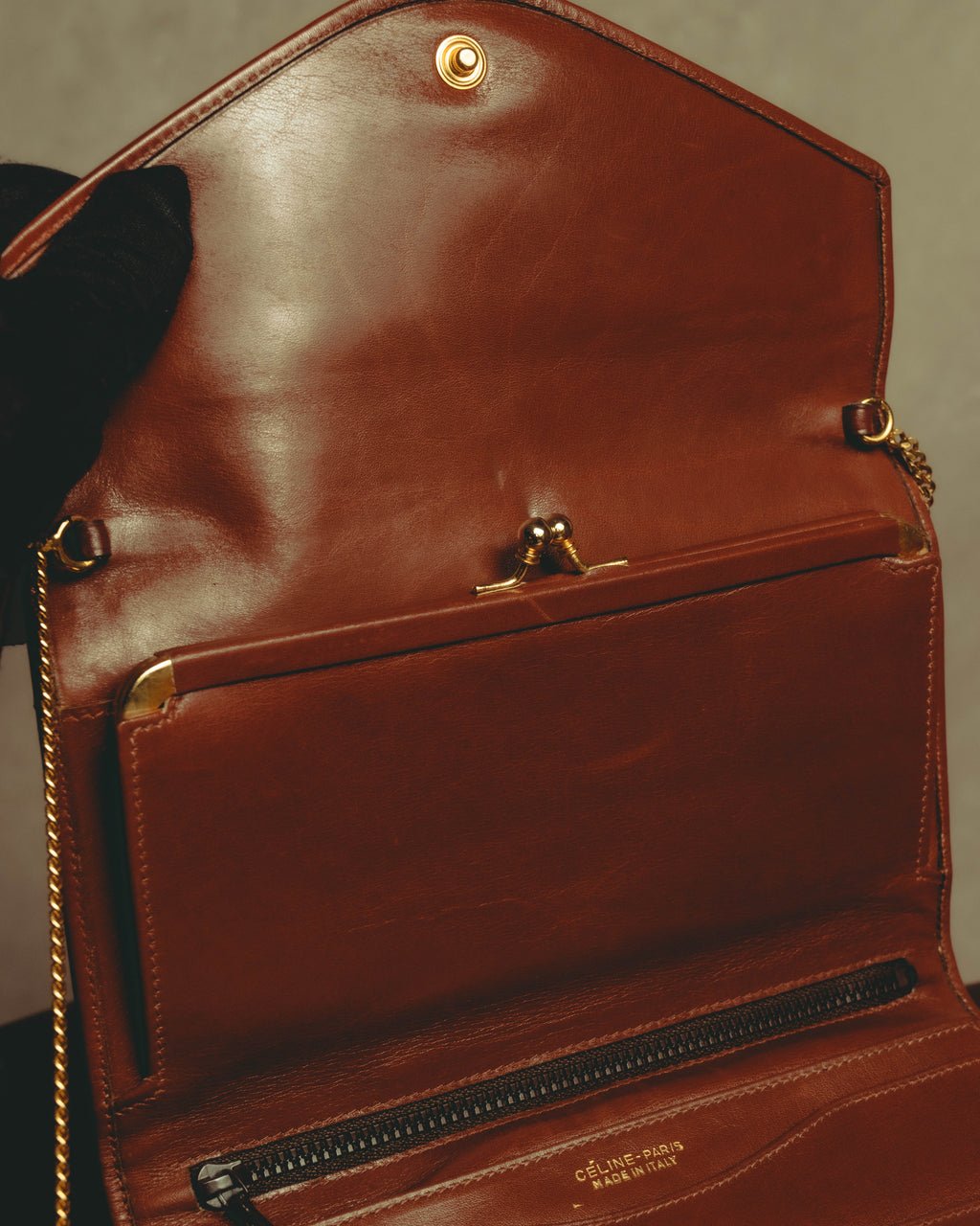 –SPECIAL– "CÉLINE" 70's-80's Vintage monogram suede chain shoulder bag