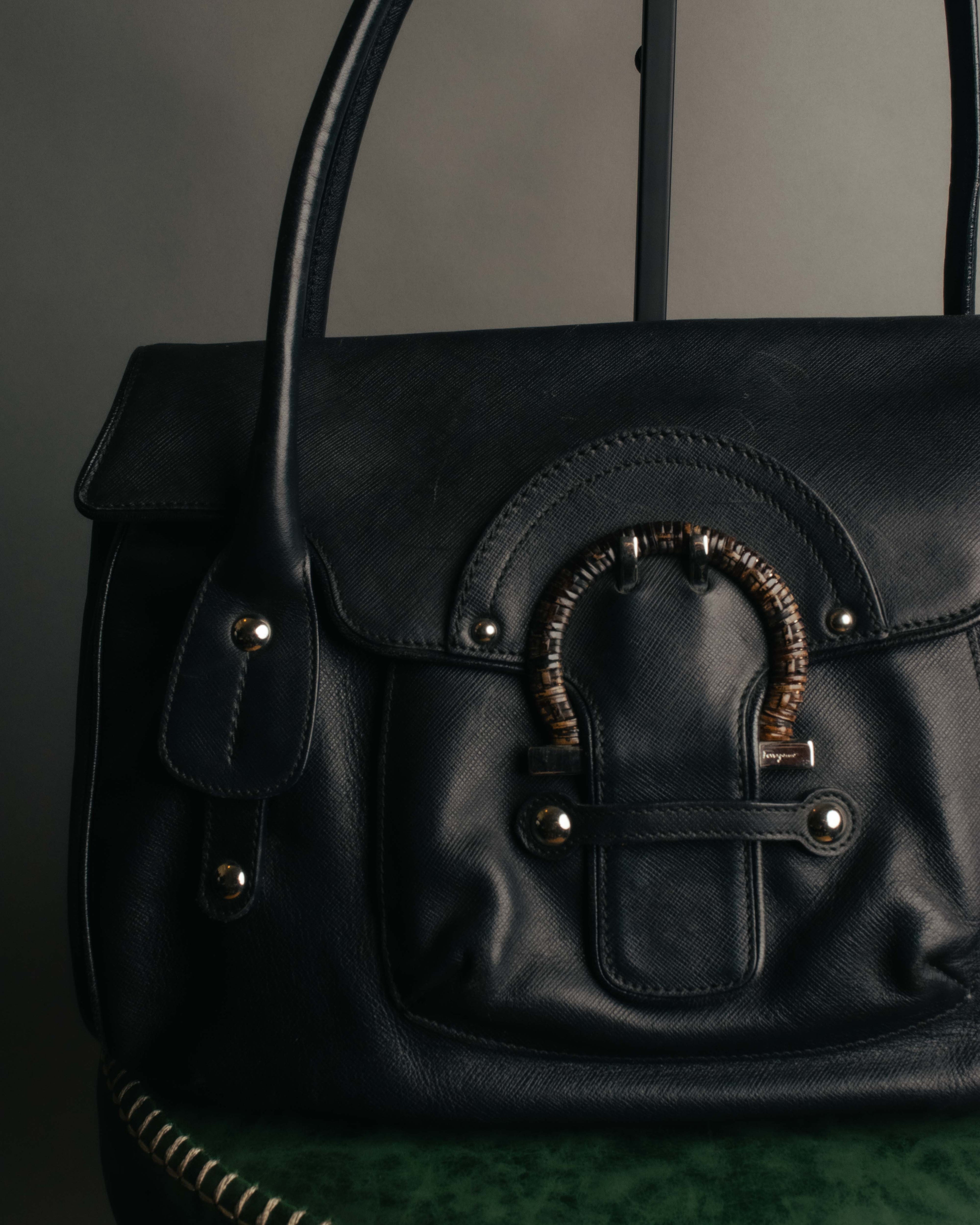 “Salvatore Ferragamo“ 2000’s Wood Gancini leather shoulder bag