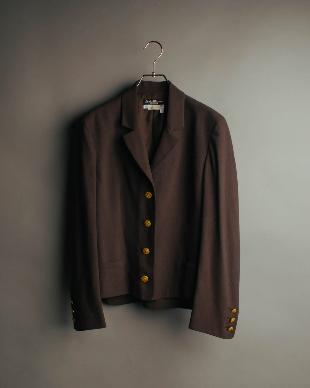 "Salvatore Ferragamo" 90's Shoe-motif gold button wool tailored jacket