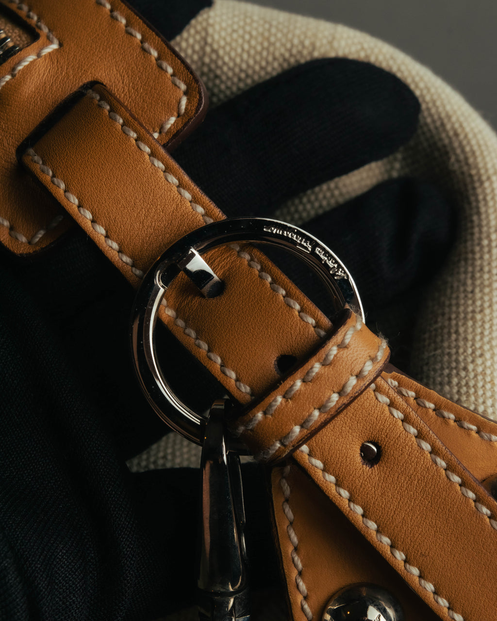 “Salvatore Ferragamo” 00’s-10’s Canvas leather gancini detail 2way handbag