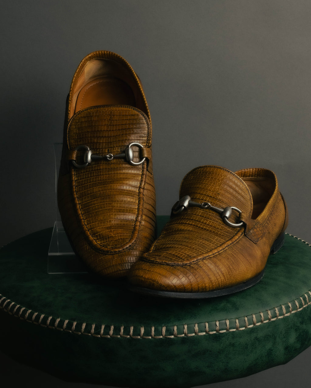 “GUCCI” 2010’s-2020’s Lizard embossed leather horsebit loafers