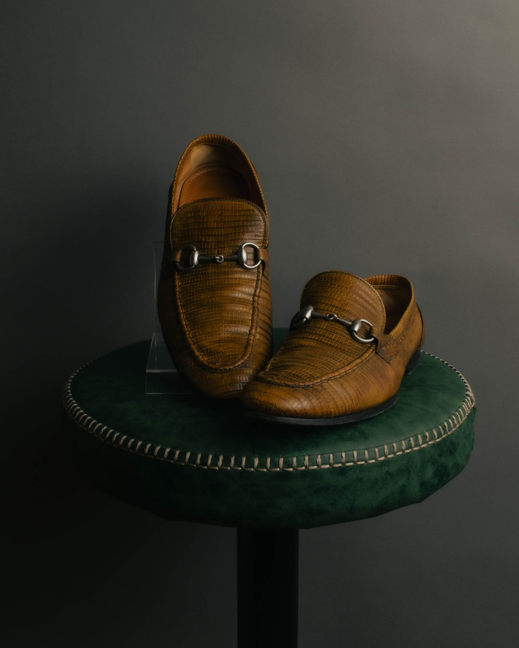 “GUCCI” 2010’s-2020’s Lizard embossed leather horsebit loafers
