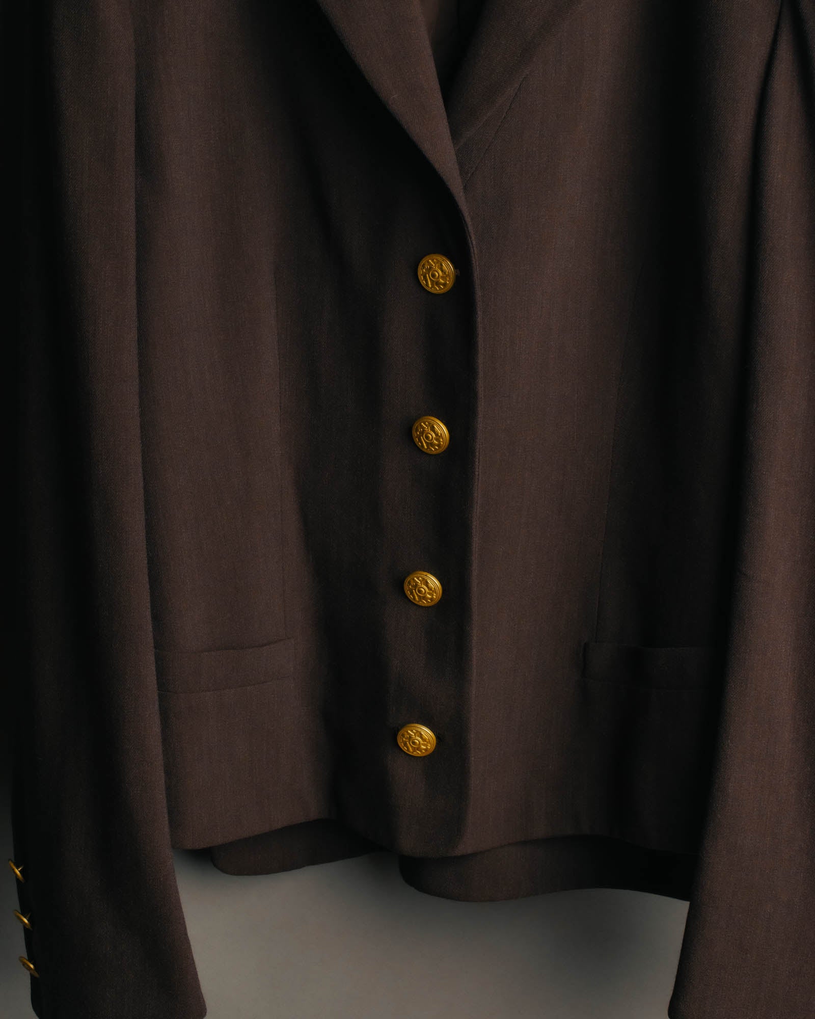 "Salvatore Ferragamo" 90's Shoe-motif gold button wool tailored jacket