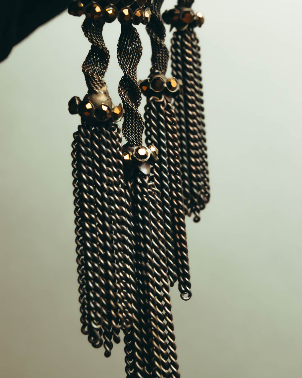 "ARMANI" Dark chain tassel earrings