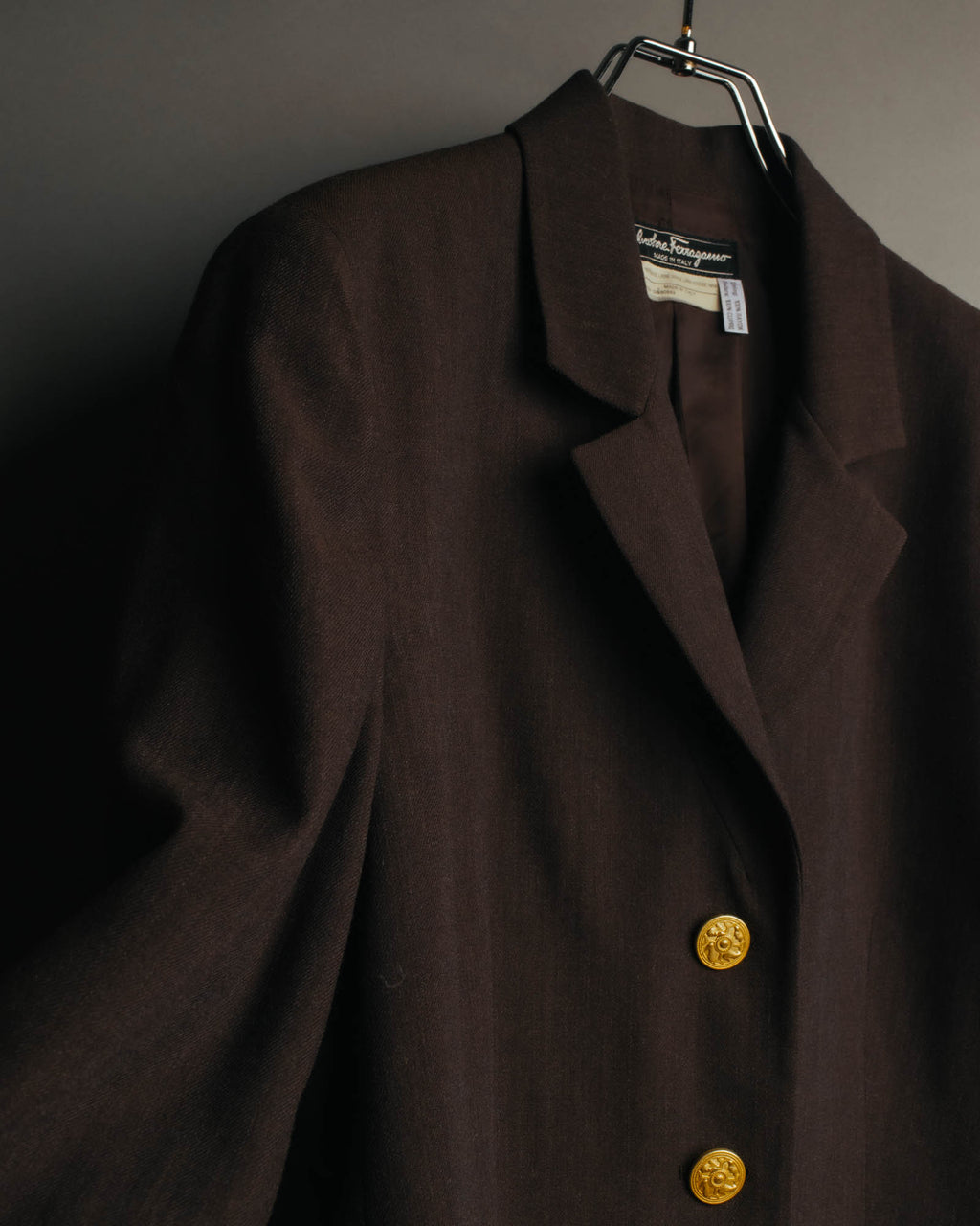 "Salvatore Ferragamo" 90's Shoe-motif gold button wool tailored jacket