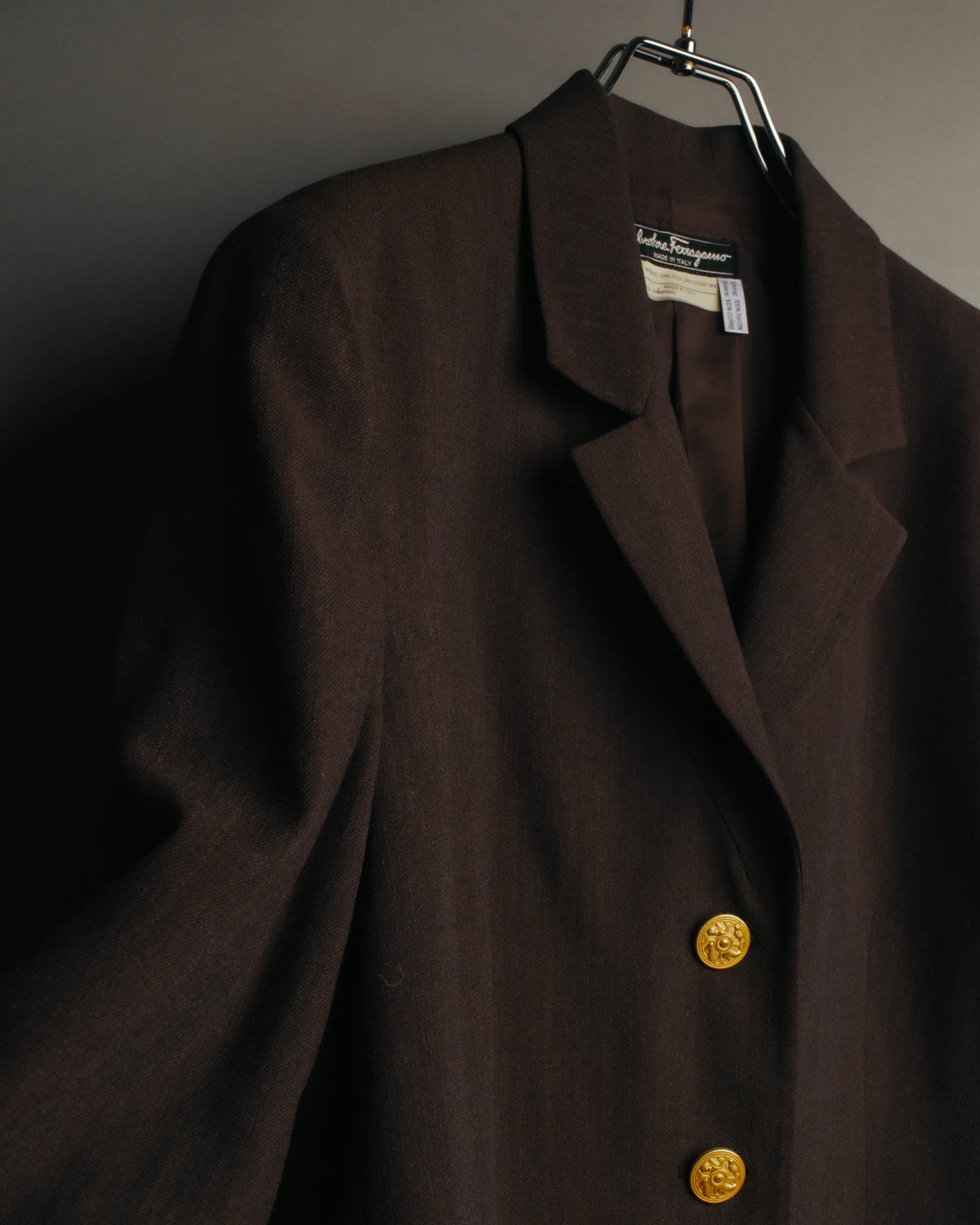 "Salvatore Ferragamo" 90's Shoe-motif gold button wool tailored jacket
