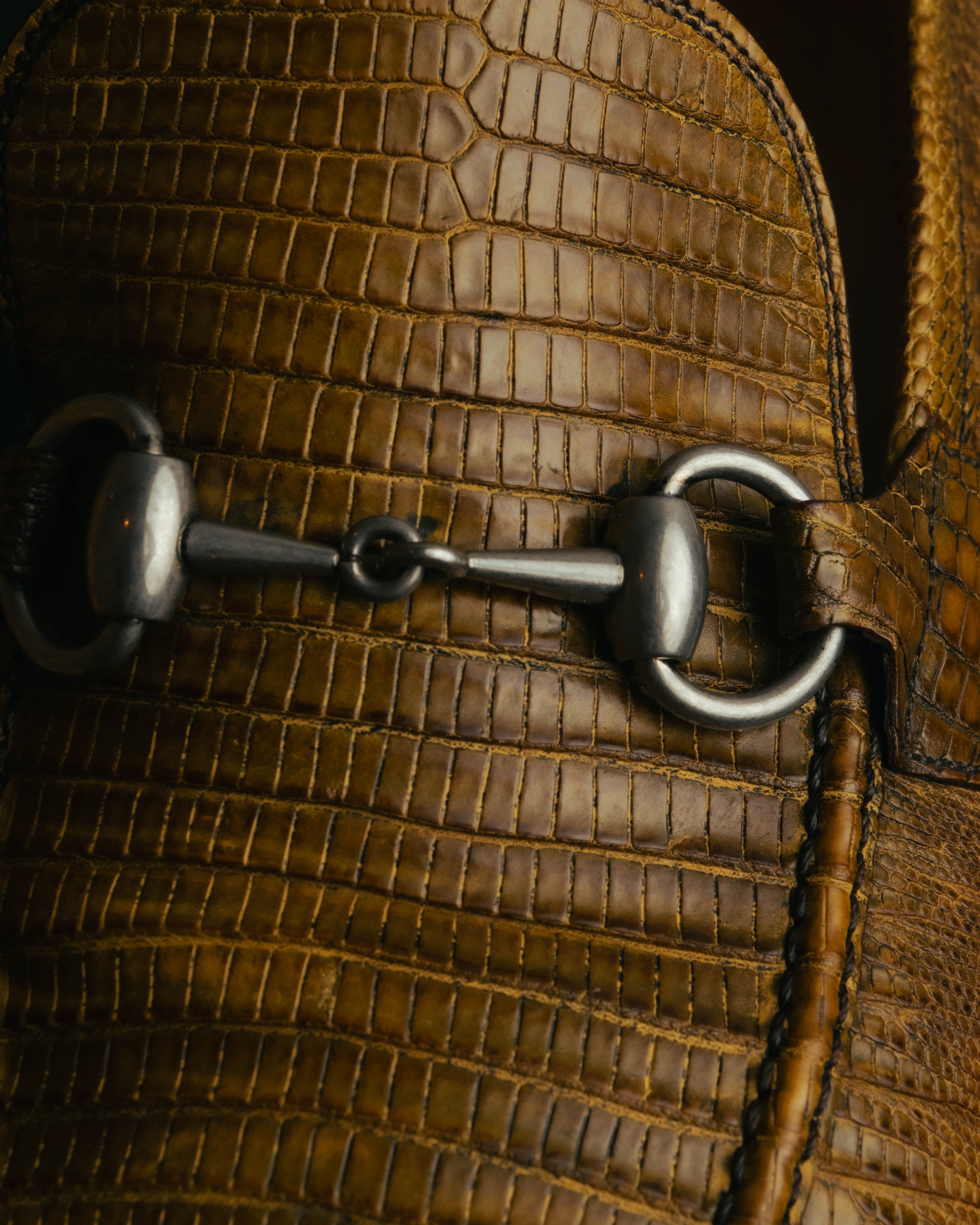 “GUCCI” 2010’s-2020’s Lizard embossed leather horsebit loafers