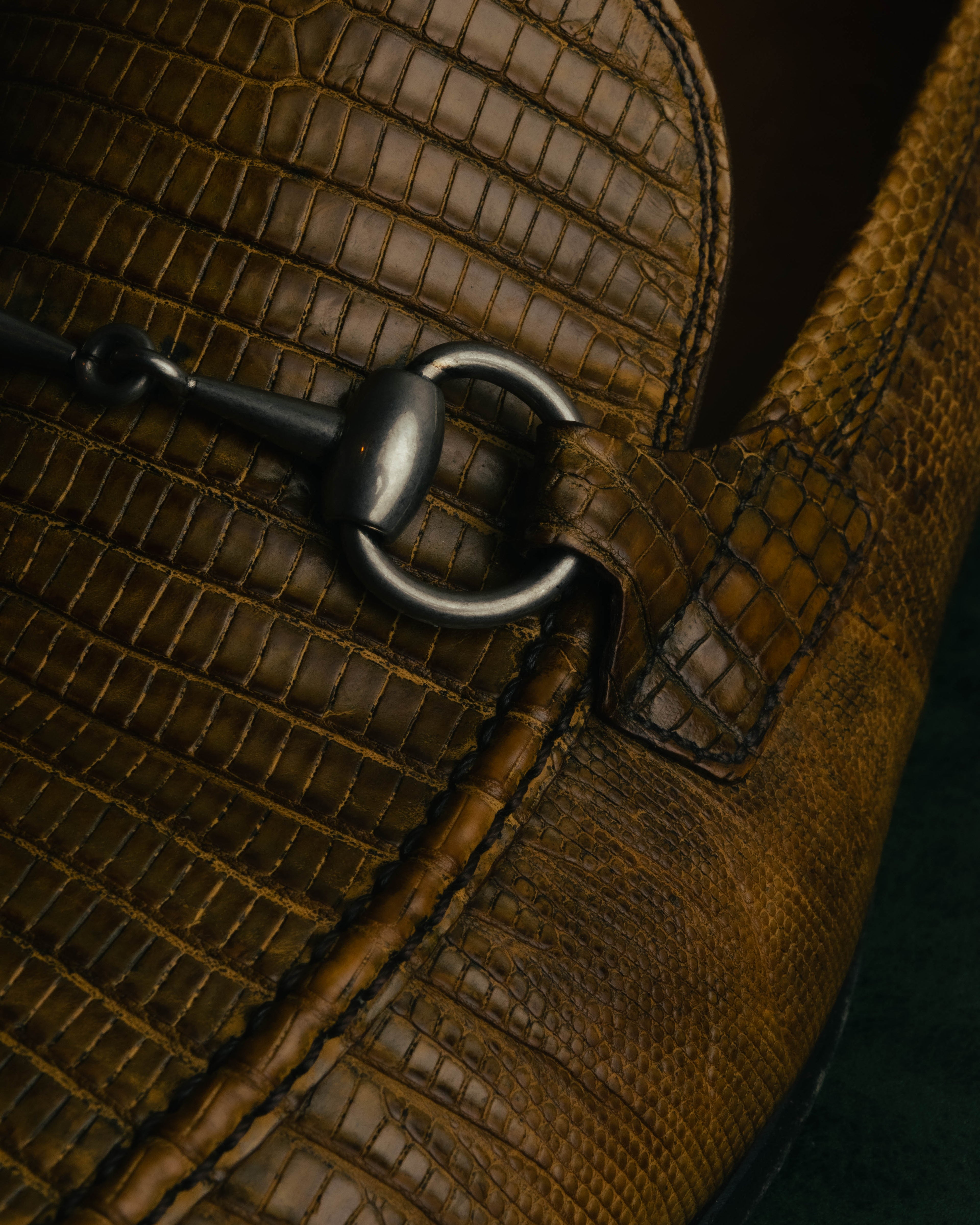 “GUCCI” 2010’s-2020’s Lizard embossed leather horsebit loafers