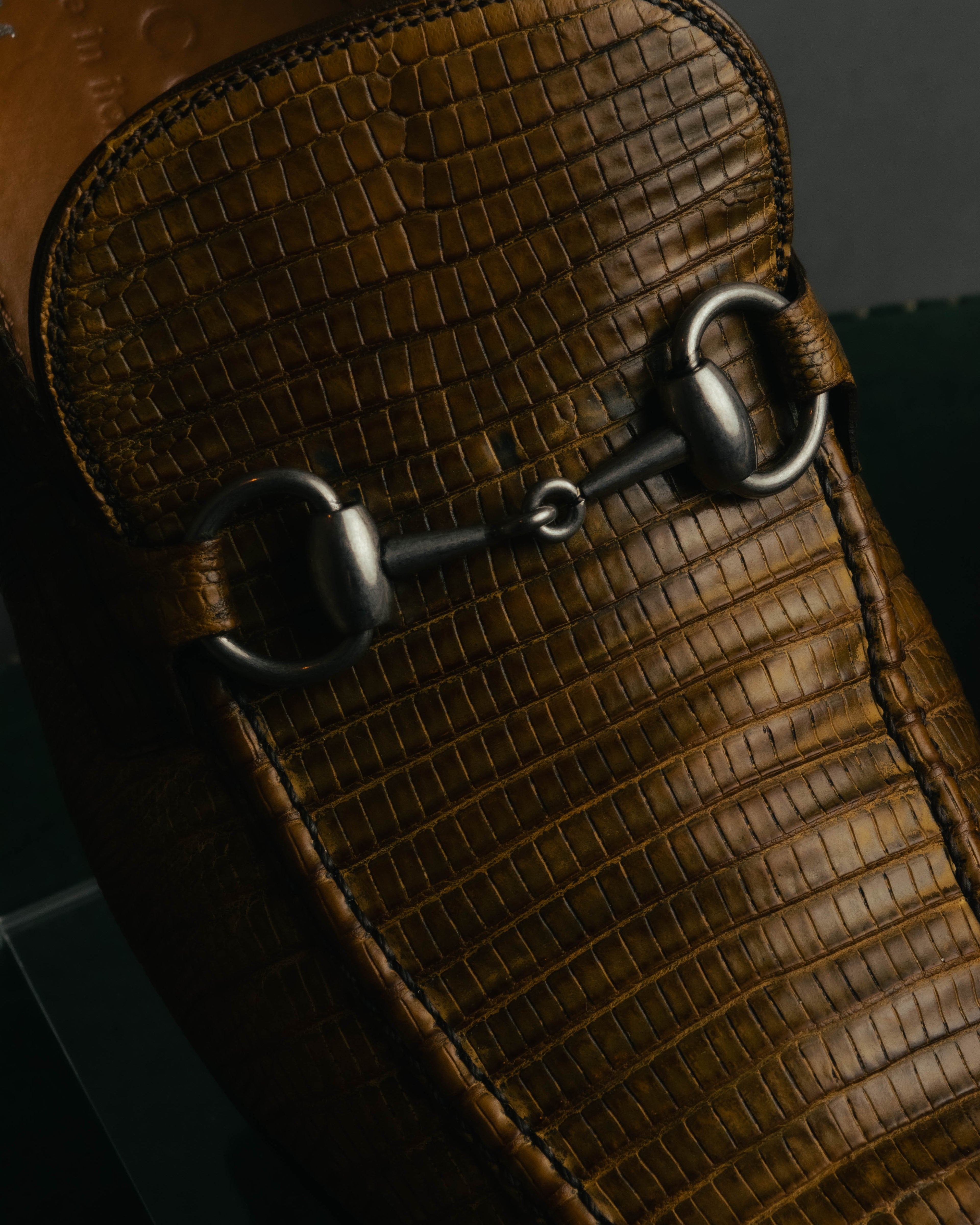 “GUCCI” 2010’s-2020’s Lizard embossed leather horsebit loafers