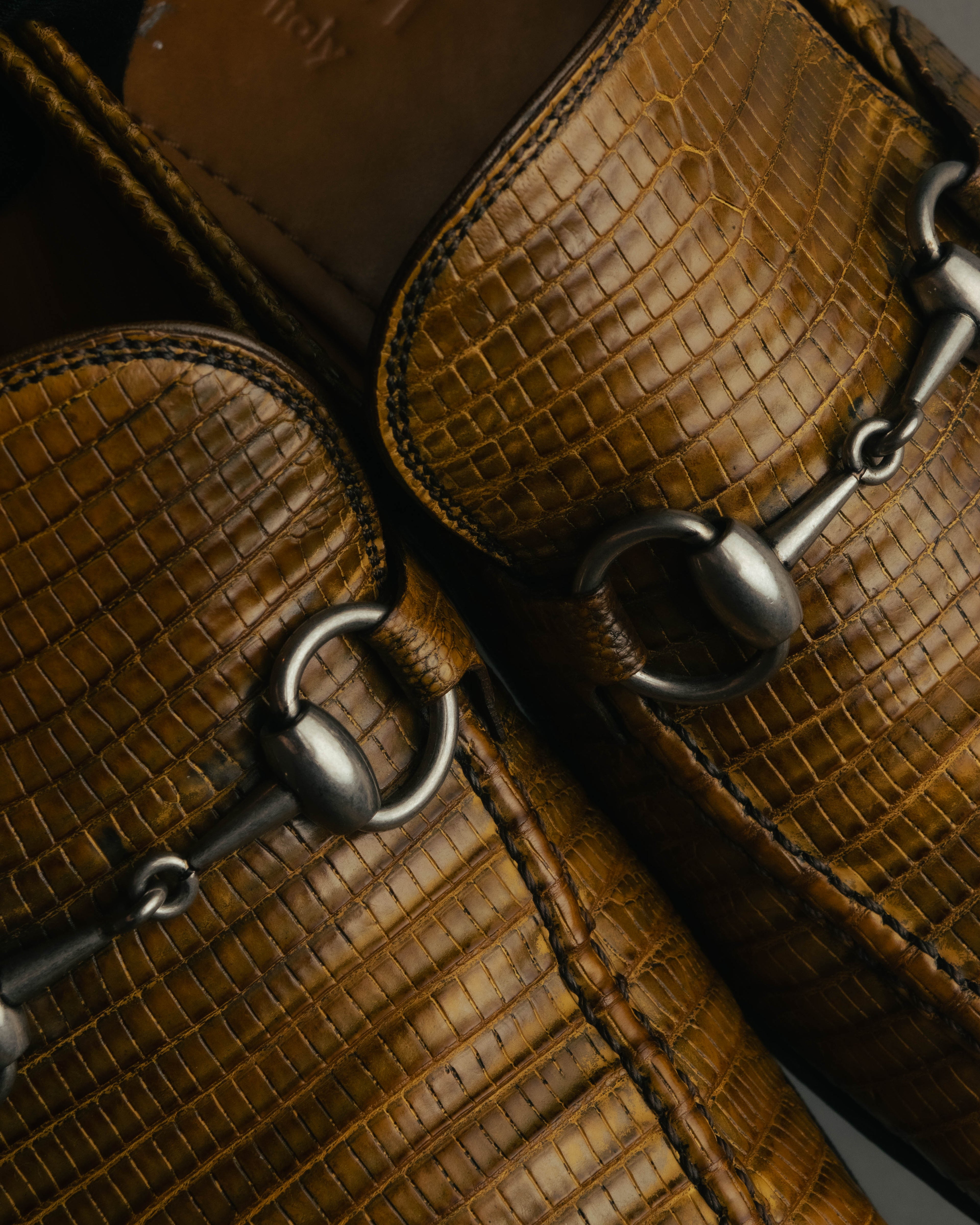 “GUCCI” 2010’s-2020’s Lizard embossed leather horsebit loafers