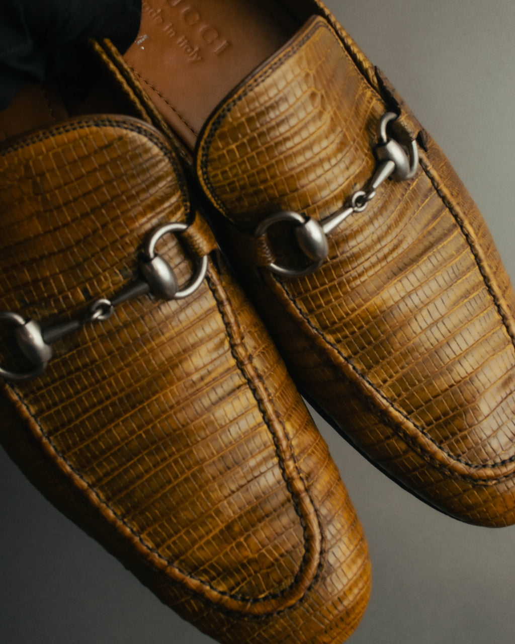 “GUCCI” 2010’s-2020’s Lizard embossed leather horsebit loafers
