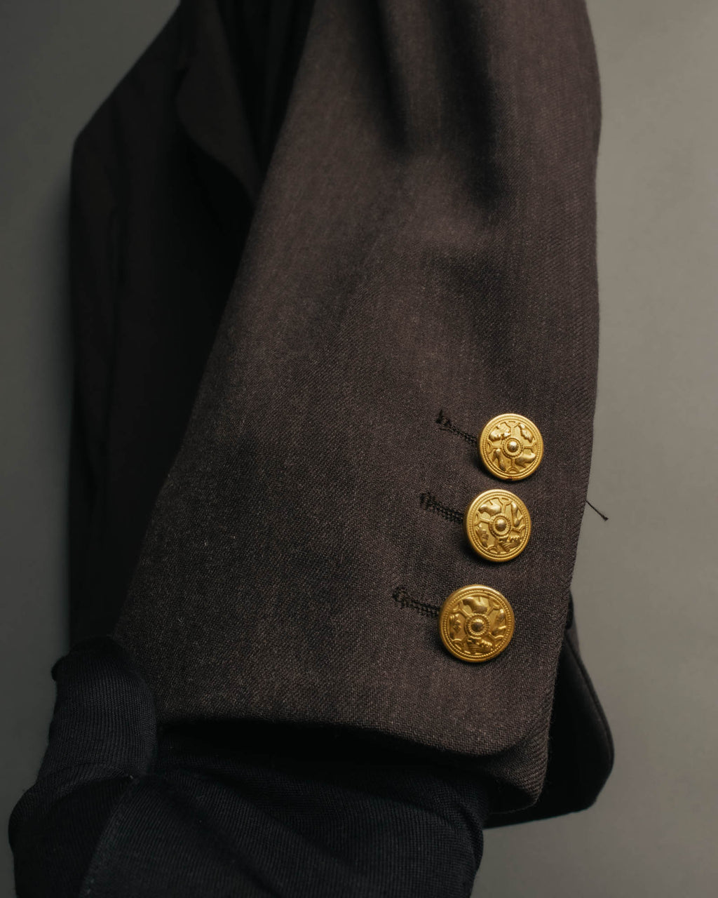 "Salvatore Ferragamo" 90's Shoe-motif gold button wool tailored jacket
