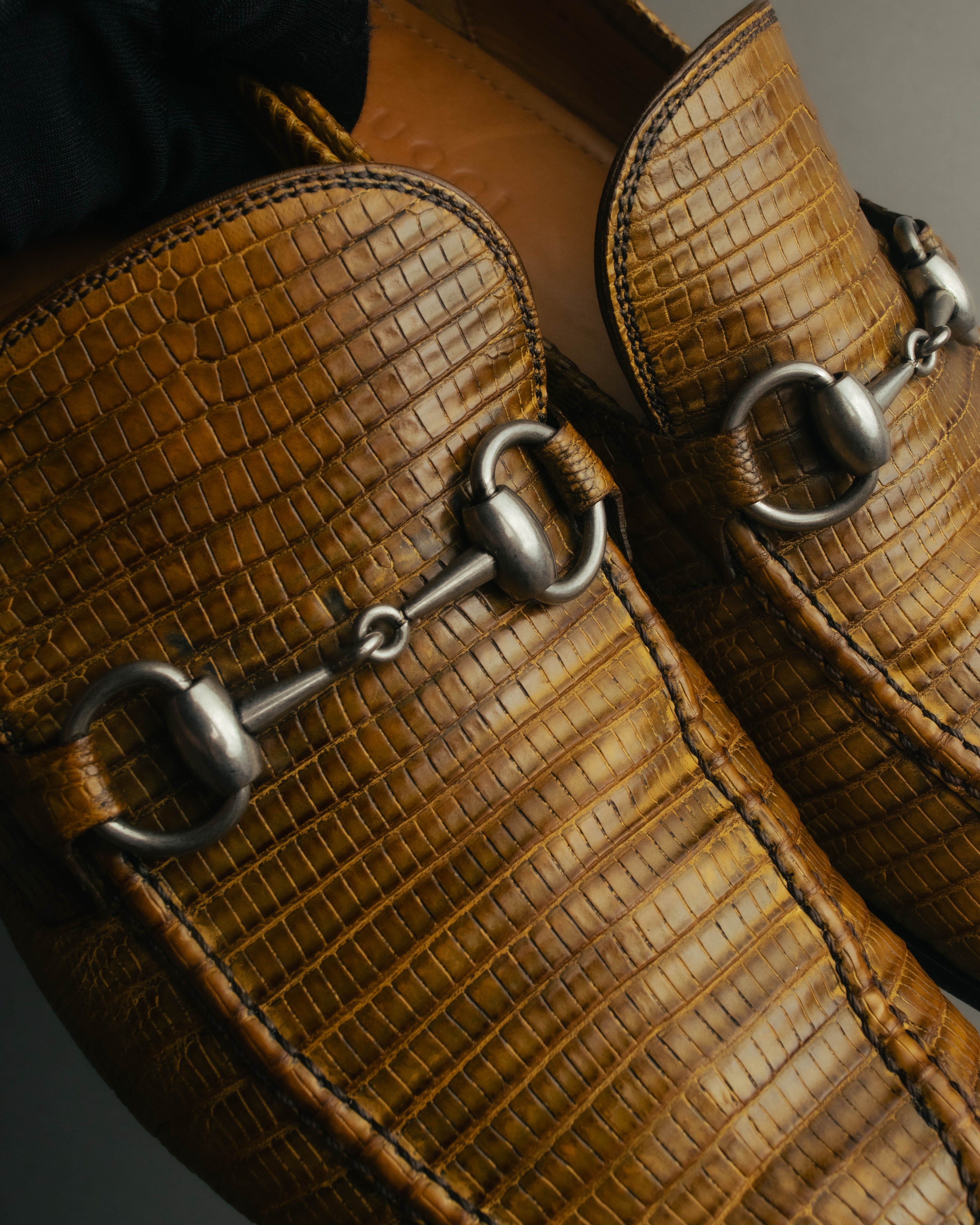 “GUCCI” 2010’s-2020’s Lizard embossed leather horsebit loafers