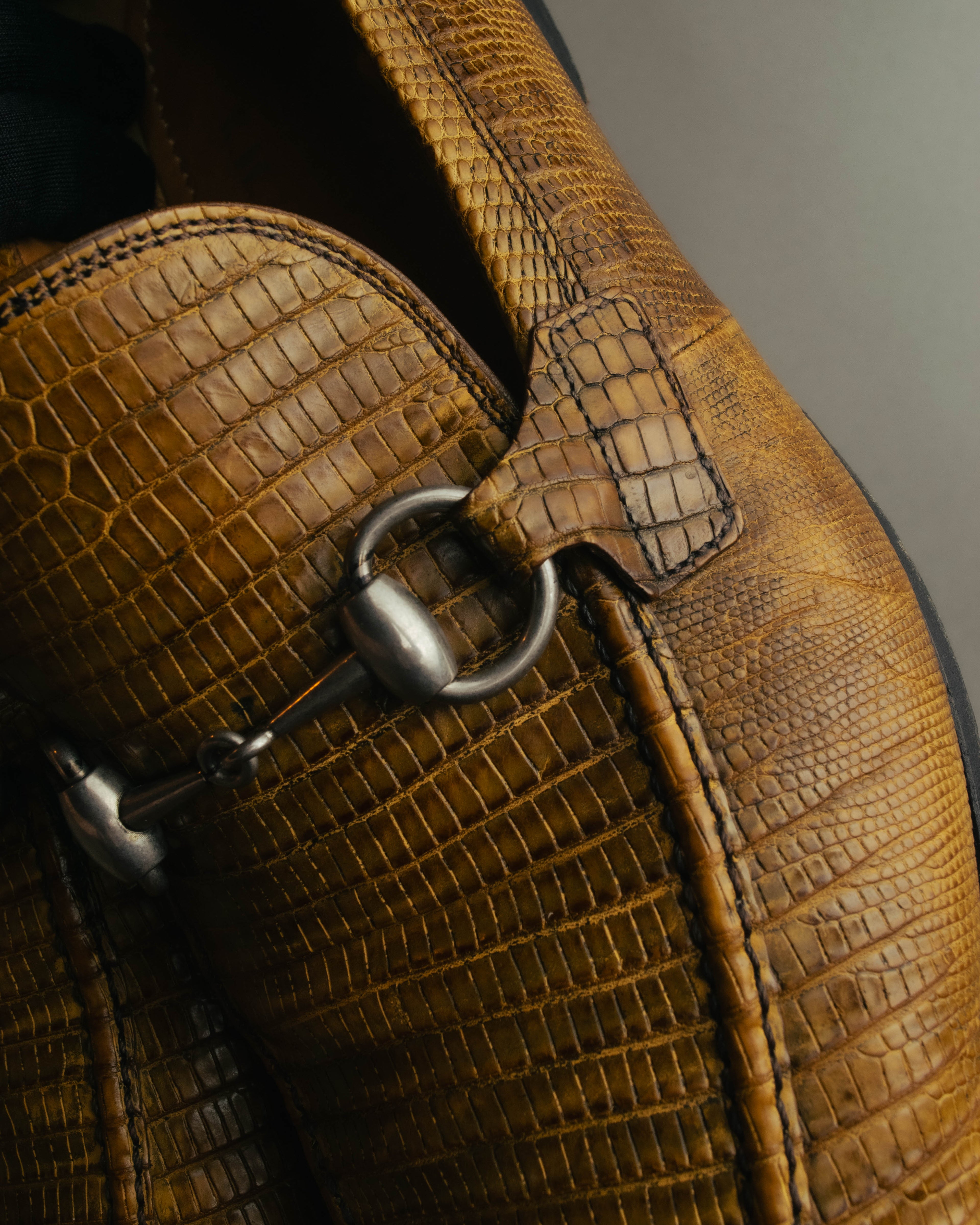 “GUCCI” 2010’s-2020’s Lizard embossed leather horsebit loafers