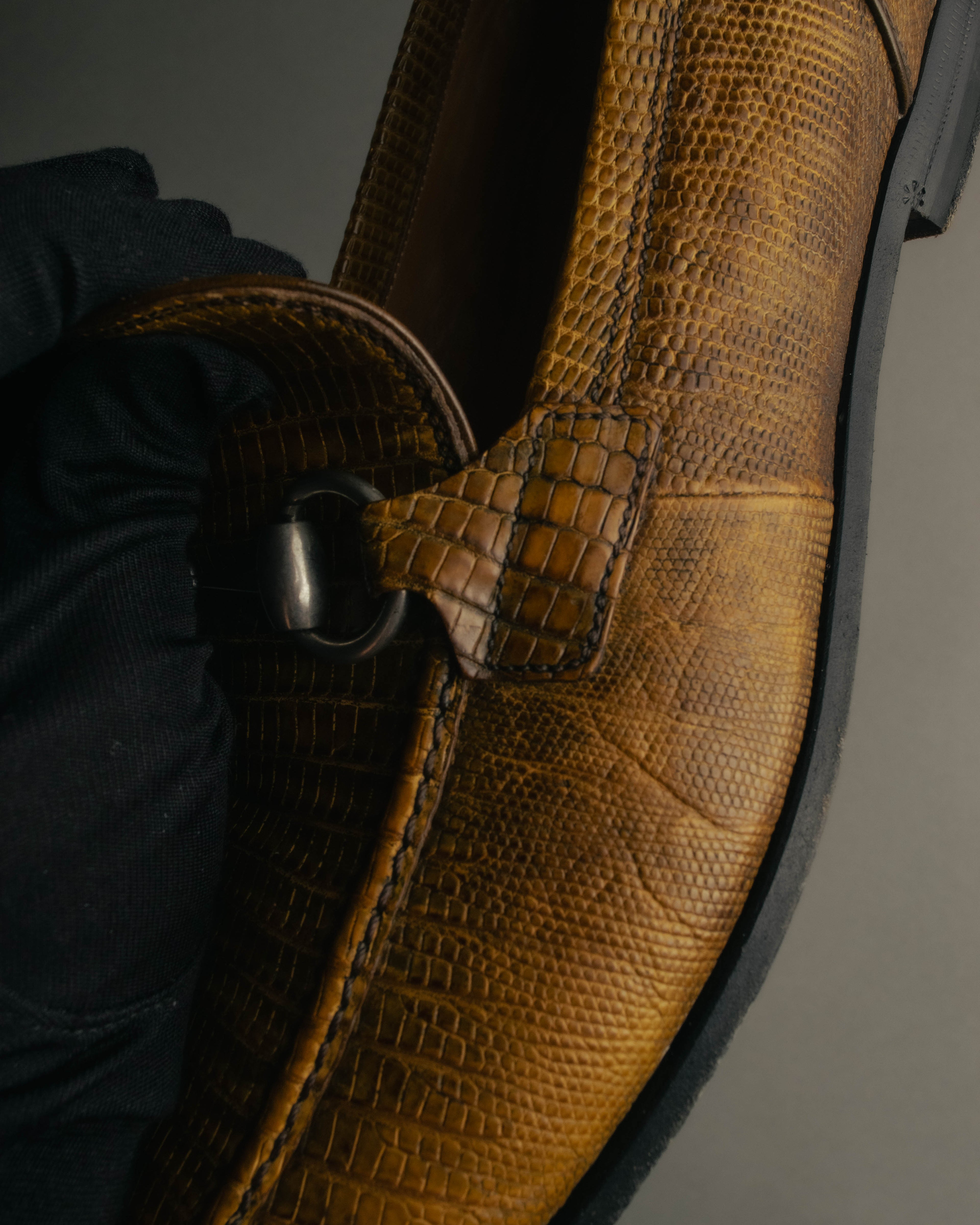 “GUCCI” 2010’s-2020’s Lizard embossed leather horsebit loafers