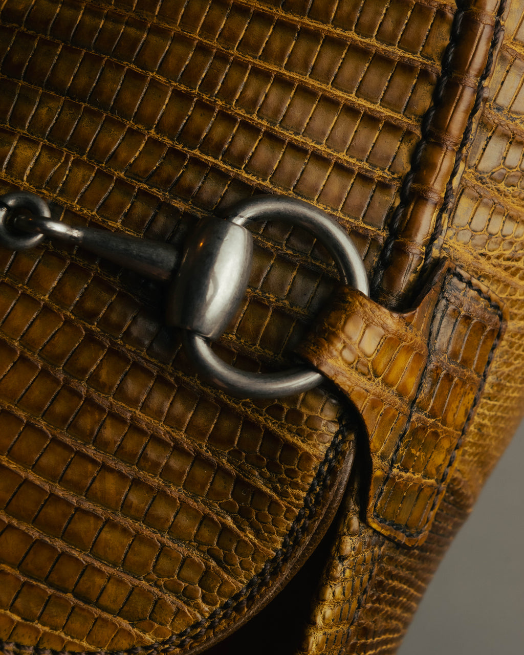 “GUCCI” 2010’s-2020’s Lizard embossed leather horsebit loafers